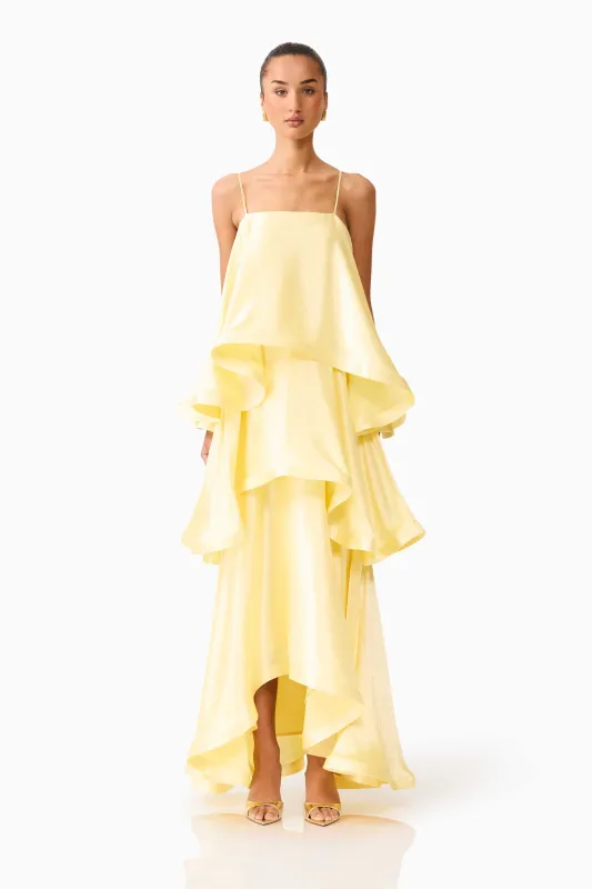 Tilly Tiered Maxi Dress in Butter Yellow sold by Elliatt