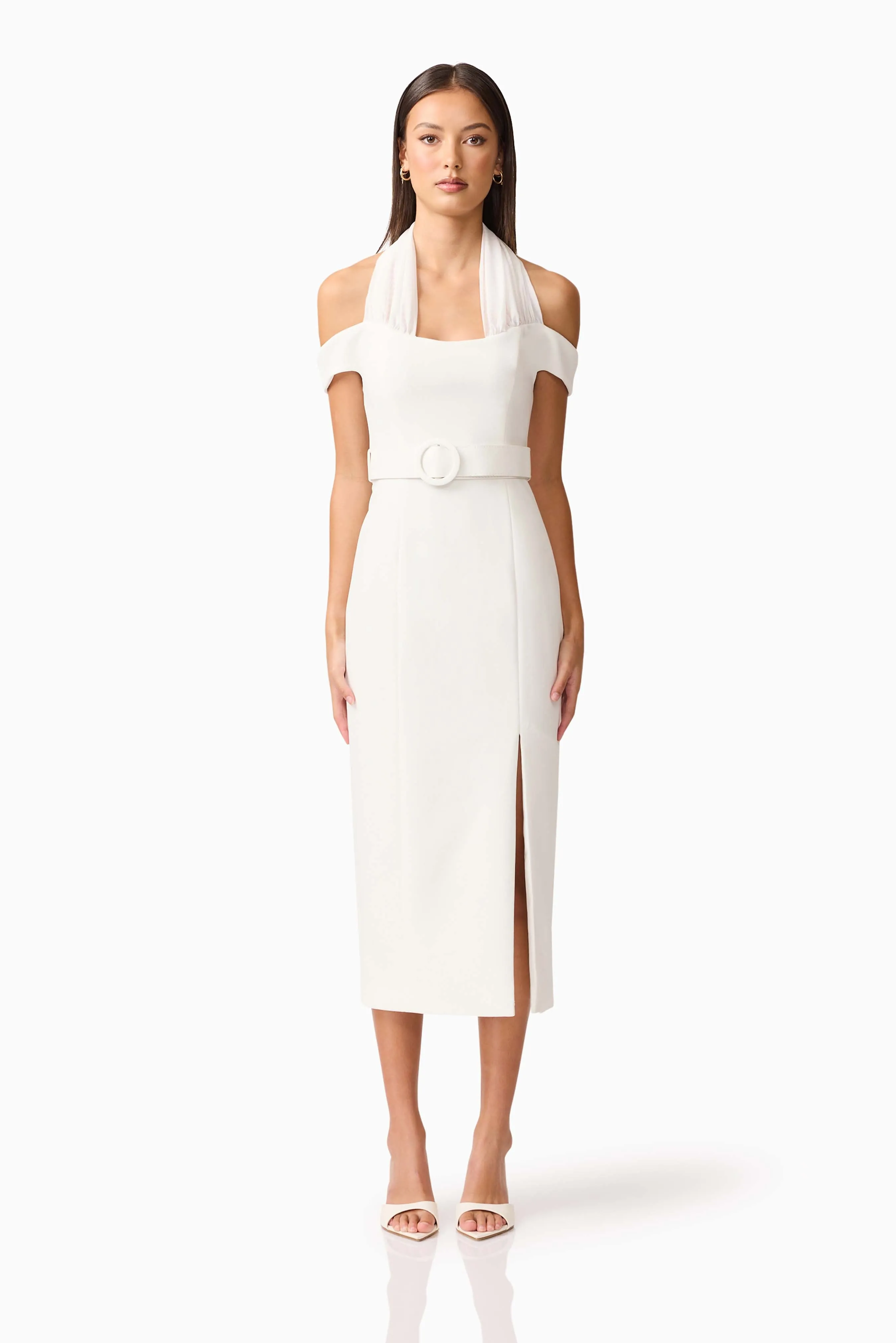 Ruby Halter Midi Dress in White sold by Elliatt