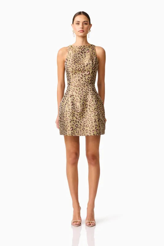Elara Tulip Mini Dress in Leopard Print sold by Elliatt