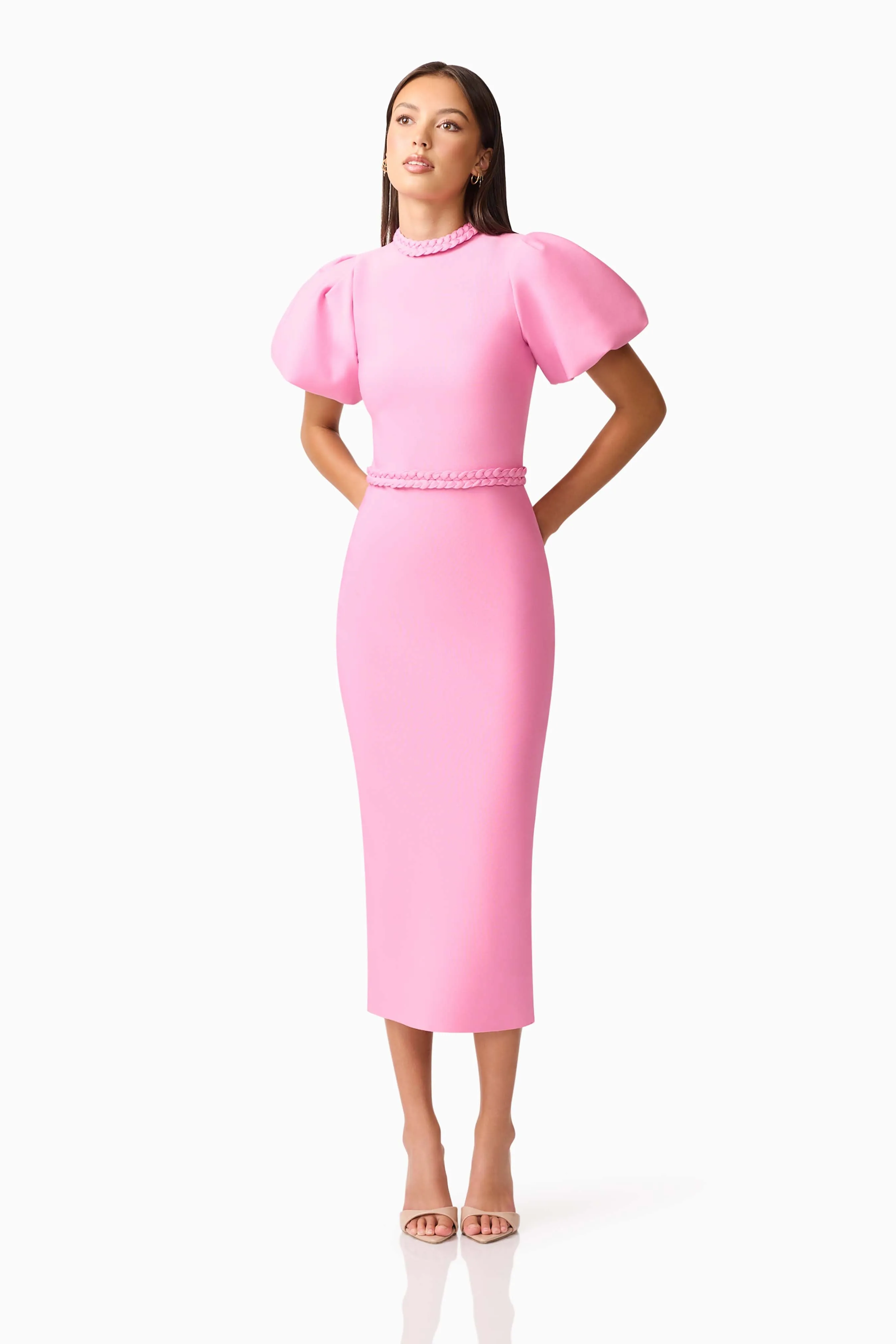 Coralene Puff Sleeve Midi Dress in Pink sold by Elliatt product image thumbnail 4