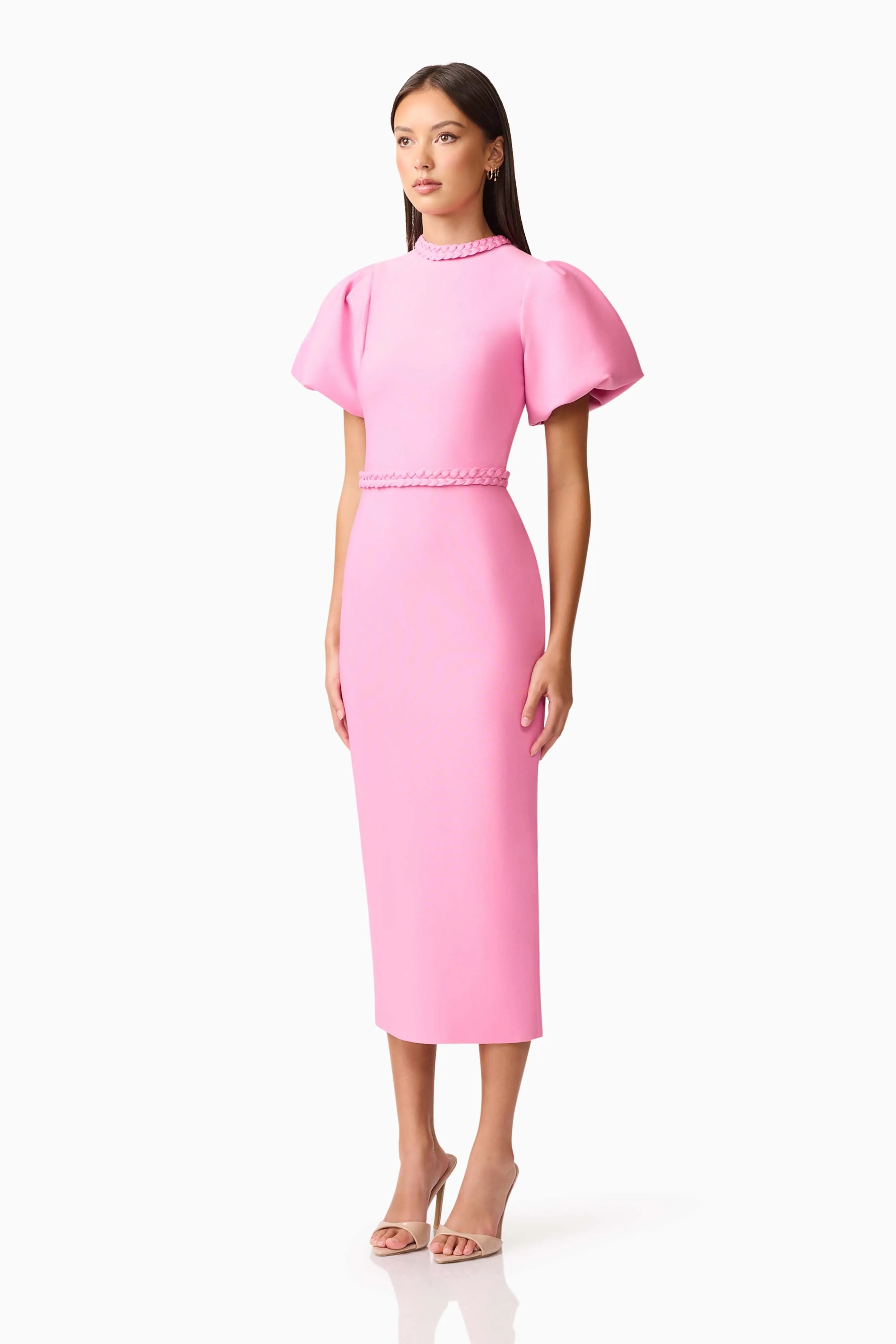 Coralene Puff Sleeve Midi Dress in Pink sold by Elliatt product image thumbnail 3