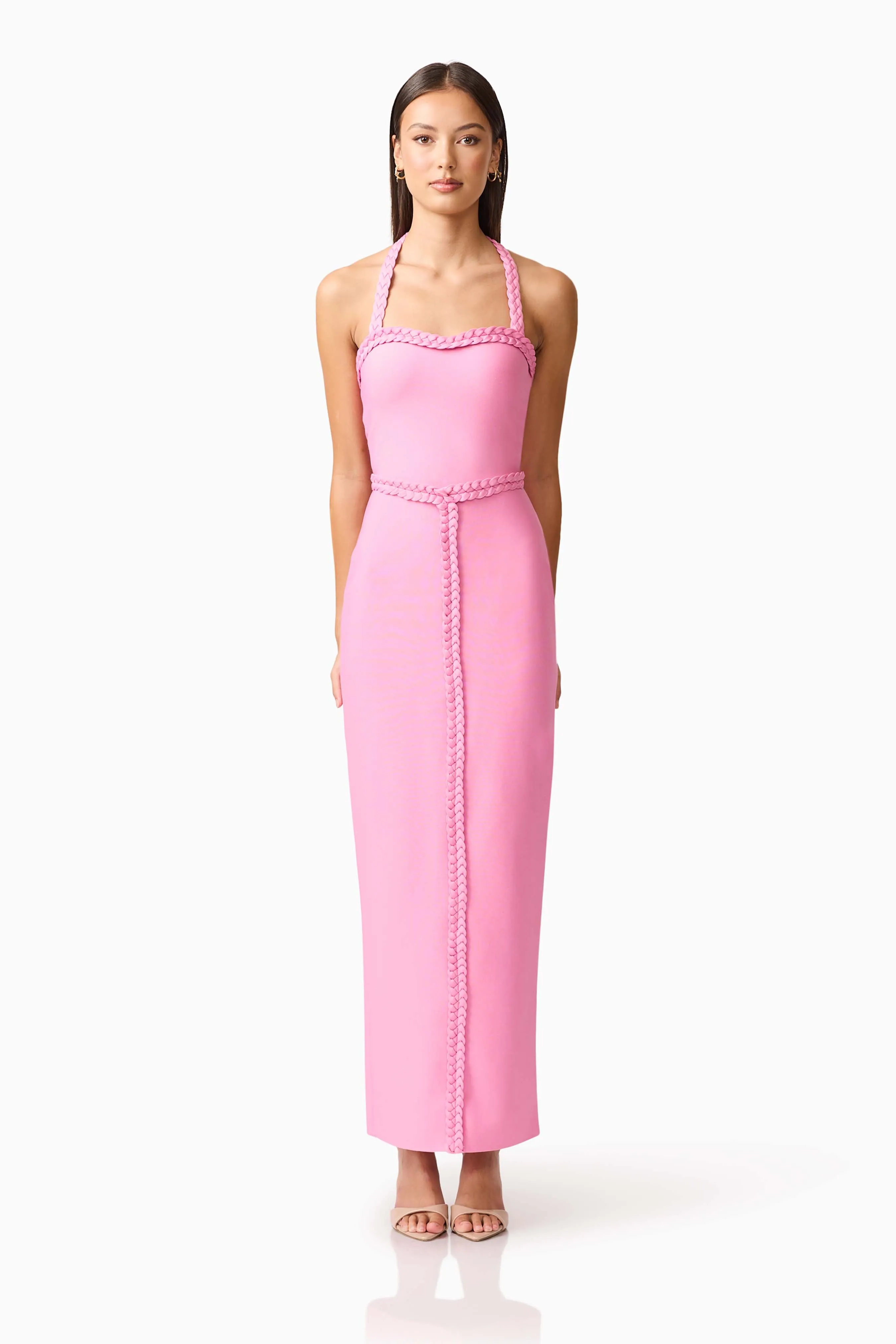 Coralene Halter Gown in Pink sold by Elliatt