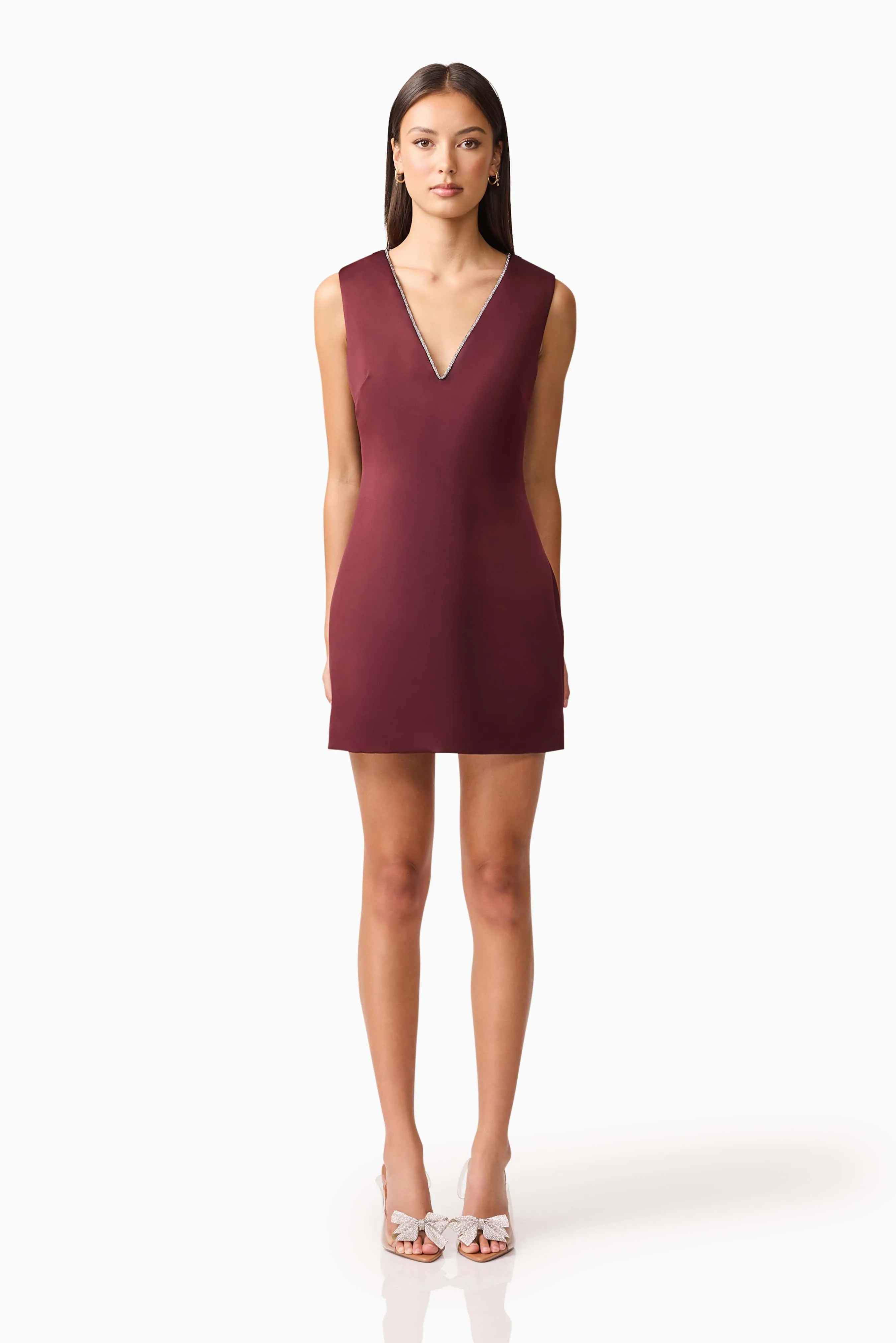 Livia Shift Mini Dress in Burgundy sold by Elliatt