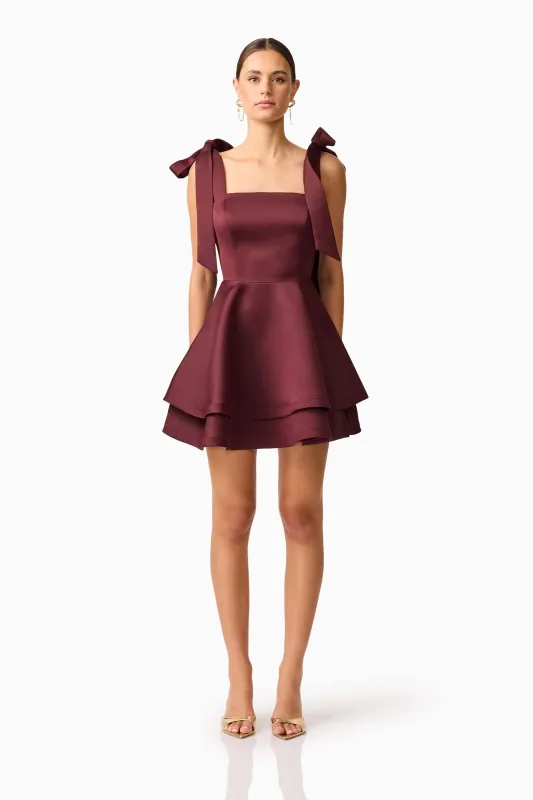 Livia Tiered Mini Dress in Burgundy sold by Elliatt