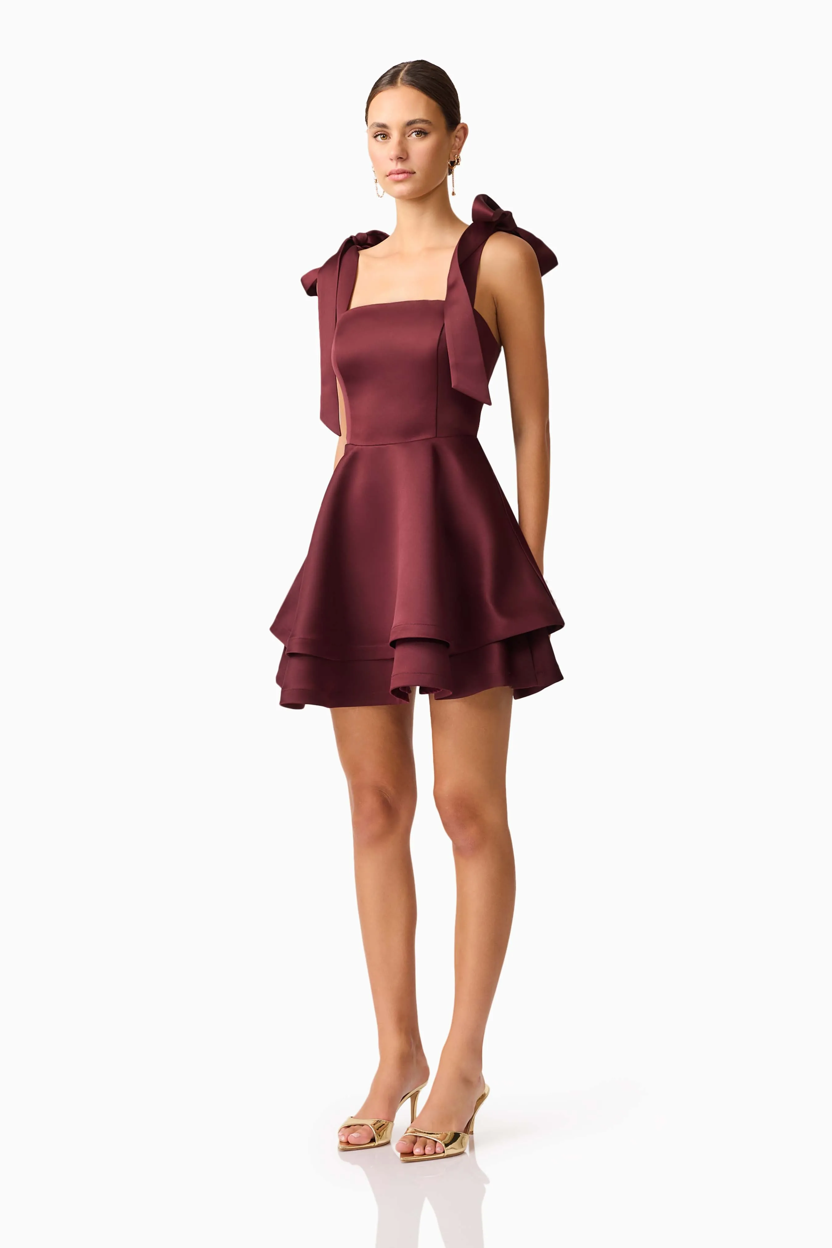 Livia Tiered Mini Dress in Burgundy sold by Elliatt product image thumbnail 3