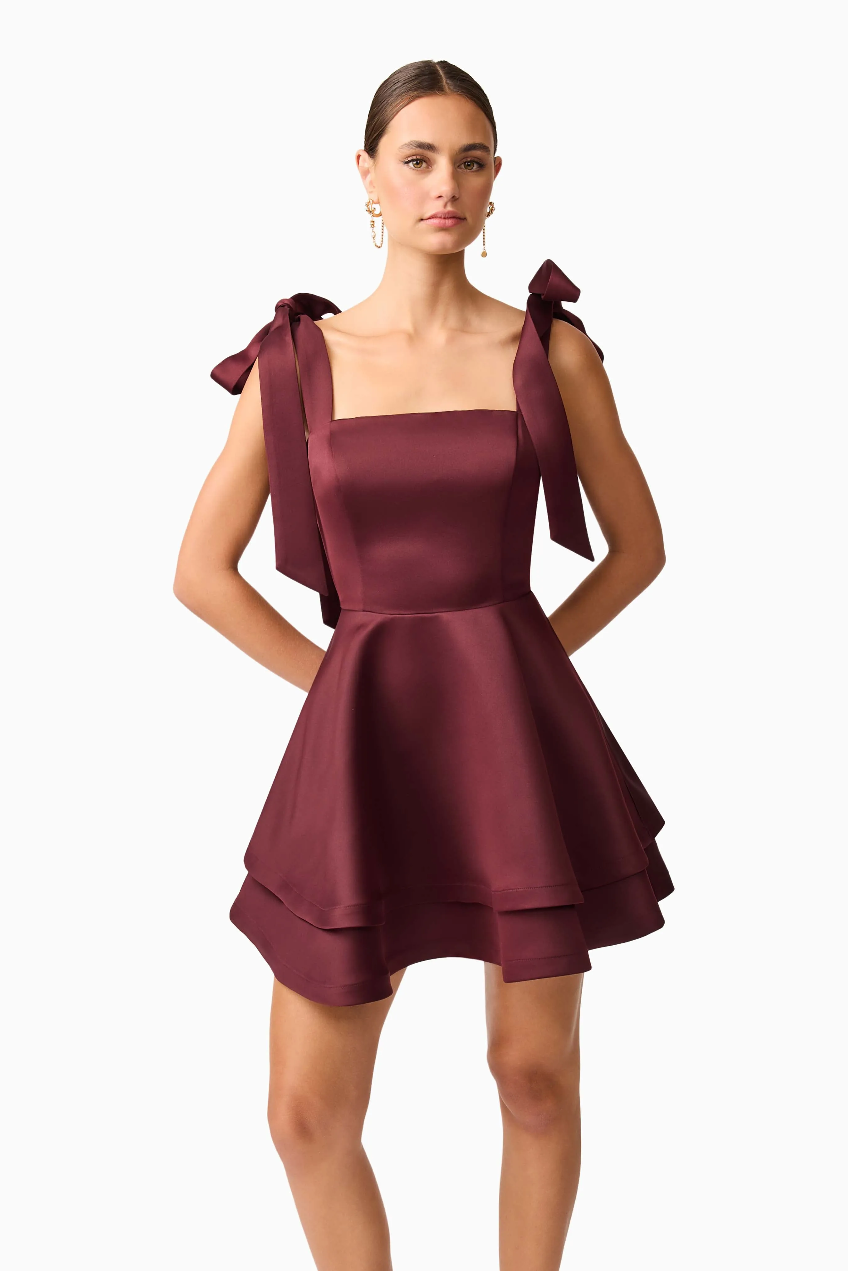 Livia Tiered Mini Dress in Burgundy sold by Elliatt product image thumbnail 2