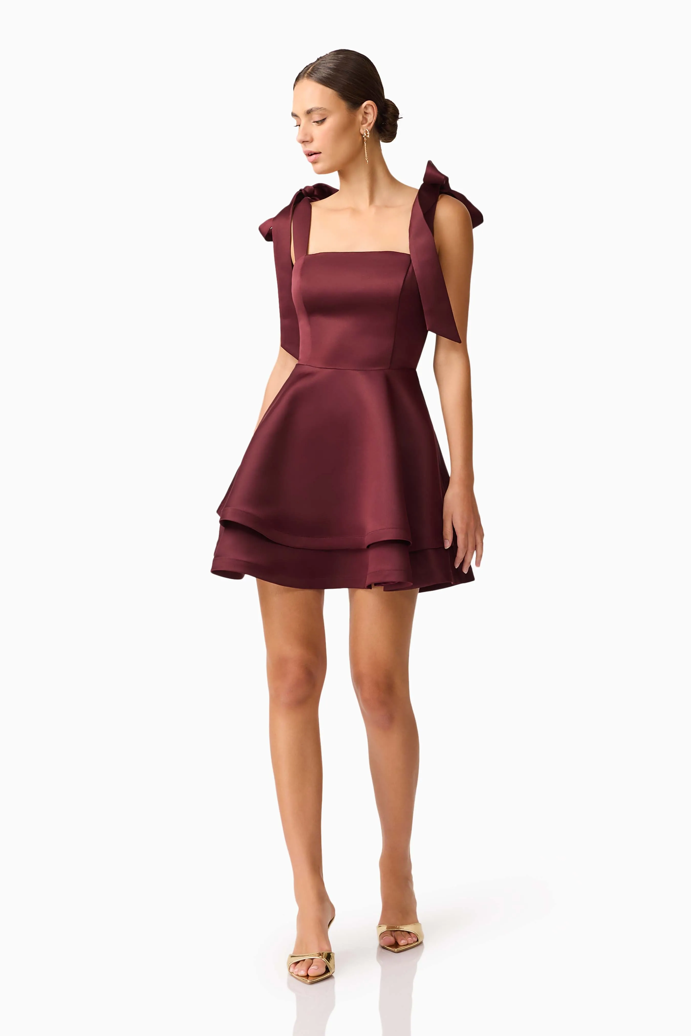 Livia Tiered Mini Dress in Burgundy sold by Elliatt product image thumbnail 4