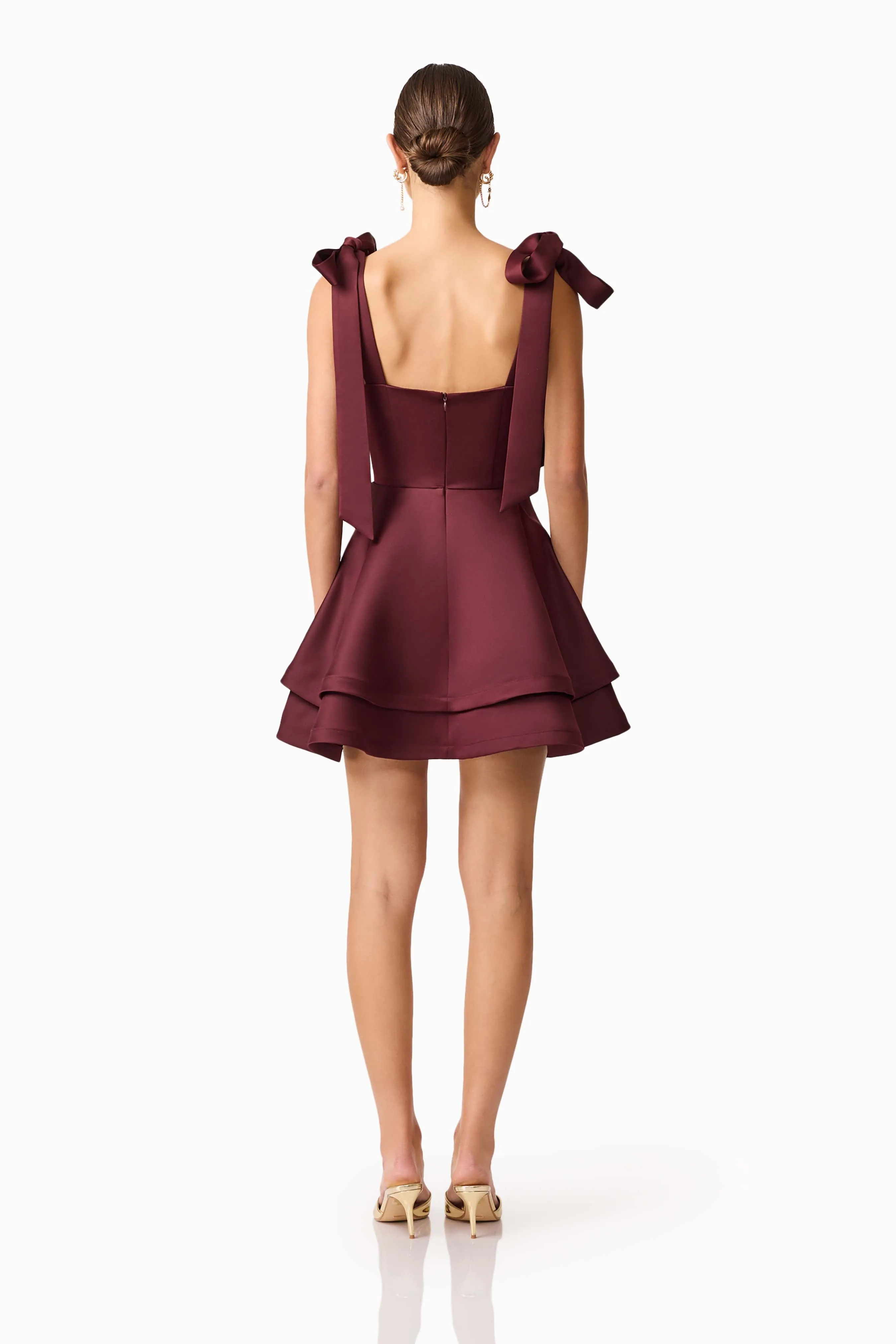 Livia Tiered Mini Dress in Burgundy sold by Elliatt product image thumbnail 5