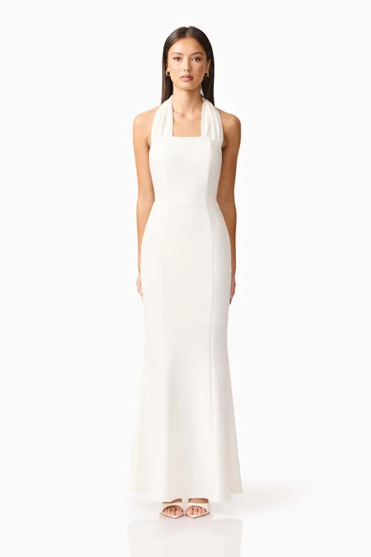 Mira Halter Gown in White sold by Elliatt