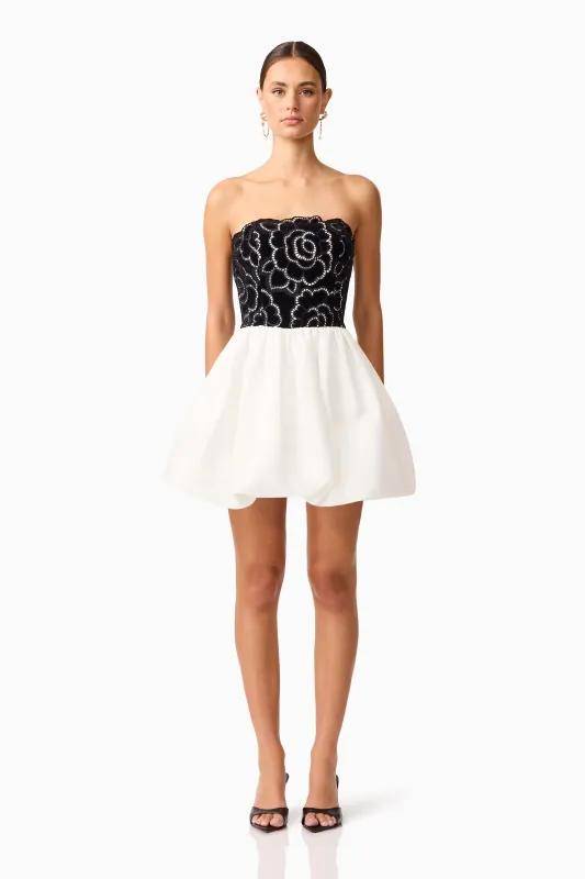 Eris Strapless Mini Dress in Black & White sold by Elliatt