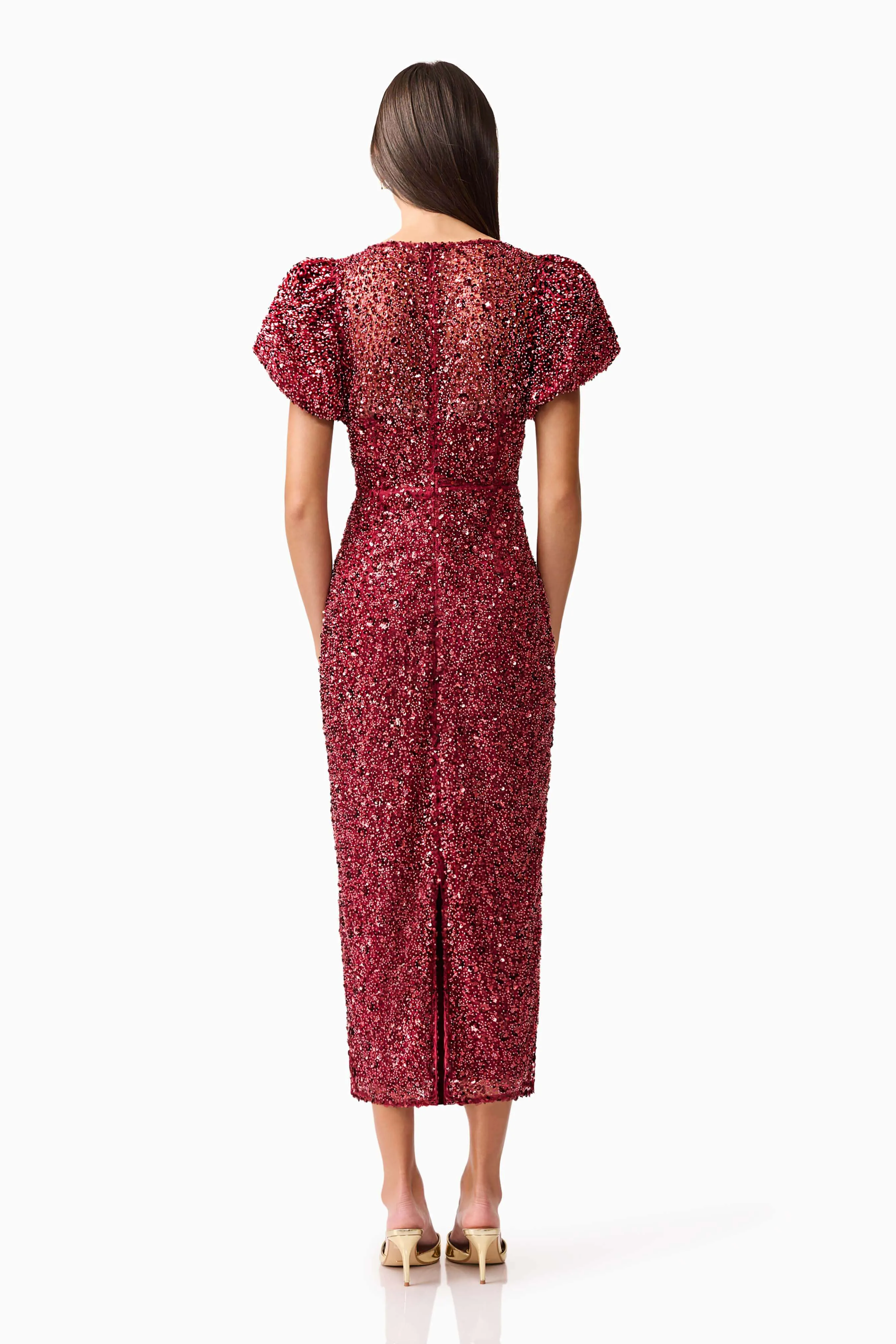 Carmen Puff Sleeve Midi Dress in Red sold by Elliatt product image thumbnail 5