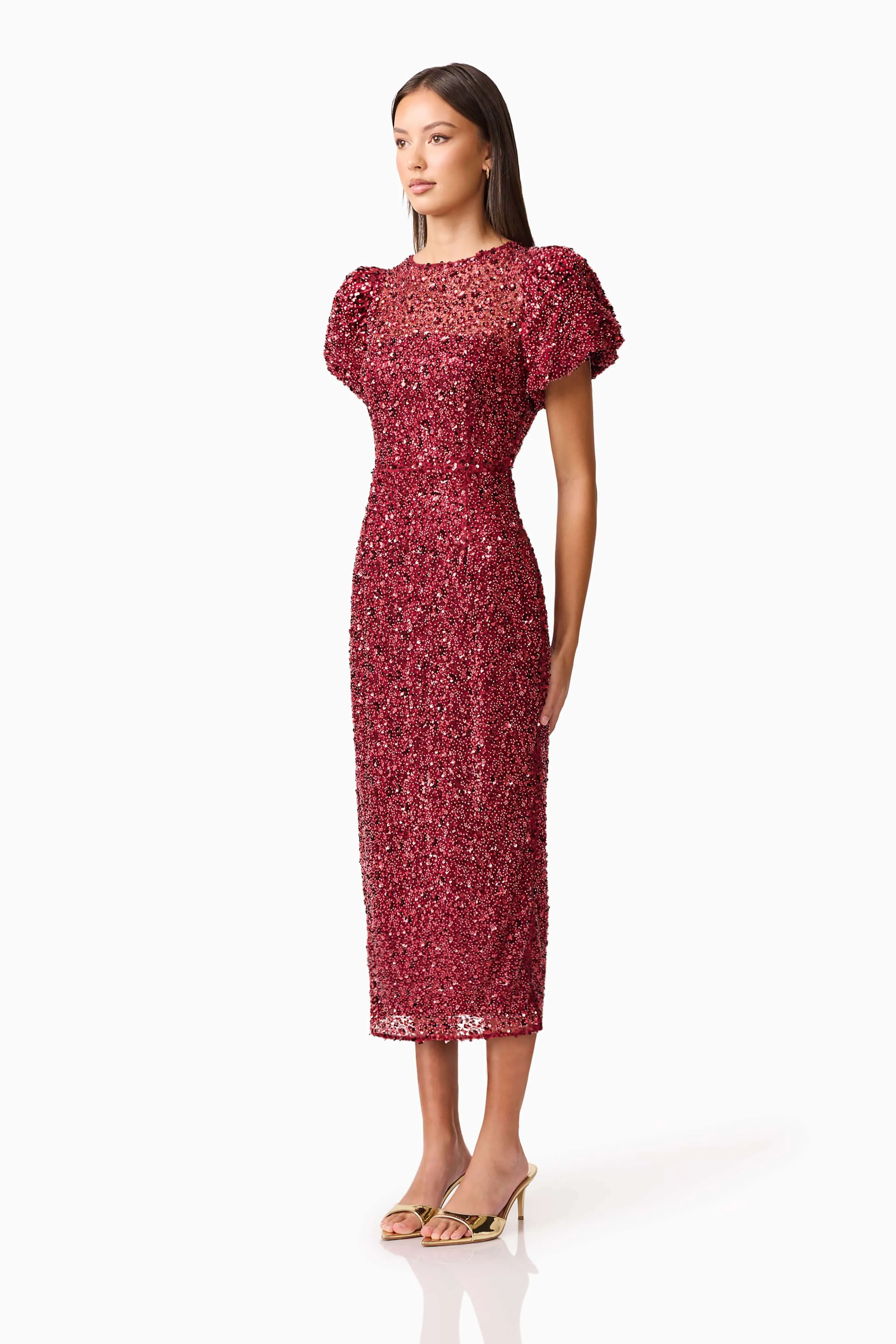 Carmen Puff Sleeve Midi Dress in Red sold by Elliatt product image thumbnail 3