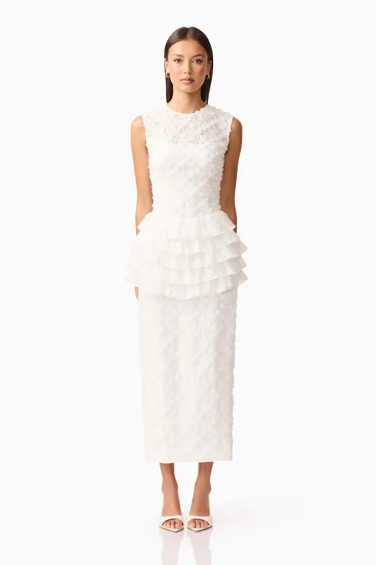 Athena Lace Midi Dress in White sold by Elliatt