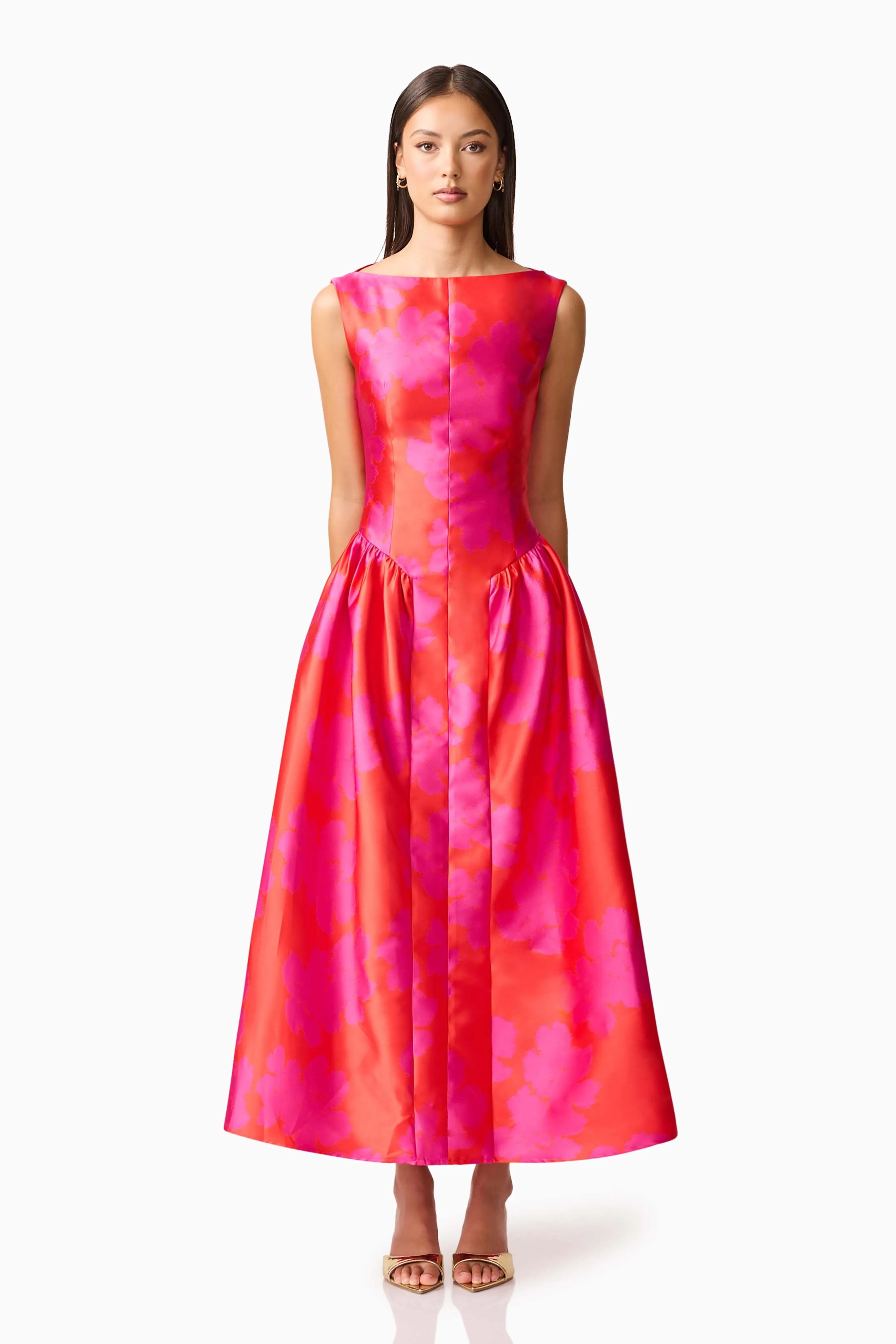 Eloise A-Line Midi Dress in Pink & Red sold by Elliatt