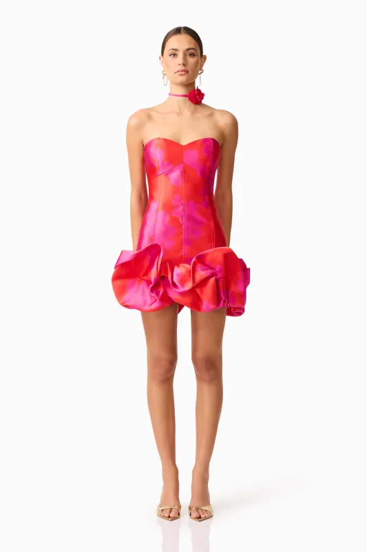 Eloise Strapless Mini Dress in Pink & Red sold by Elliatt