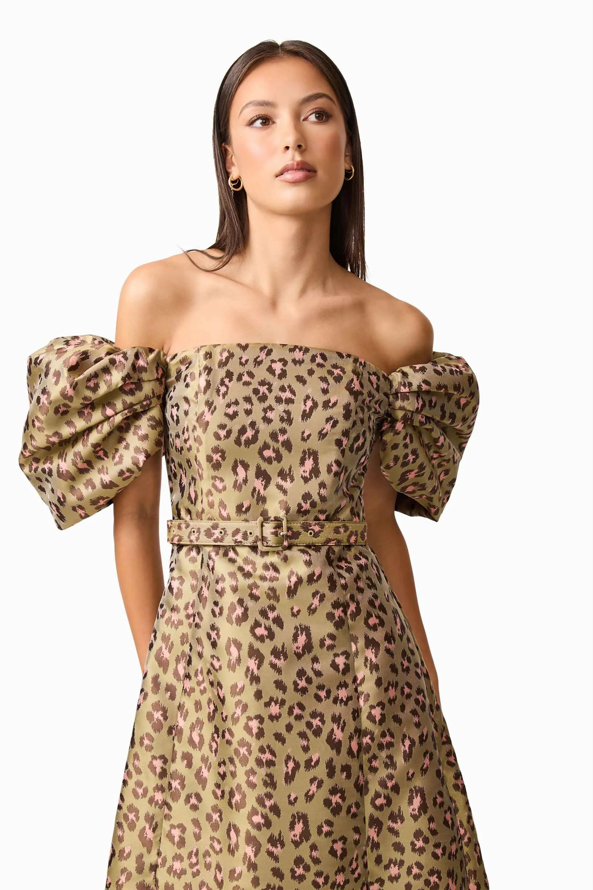Elara Off The Shoulder Midi Dress in Leopard Print sold by Elliatt product image thumbnail 2