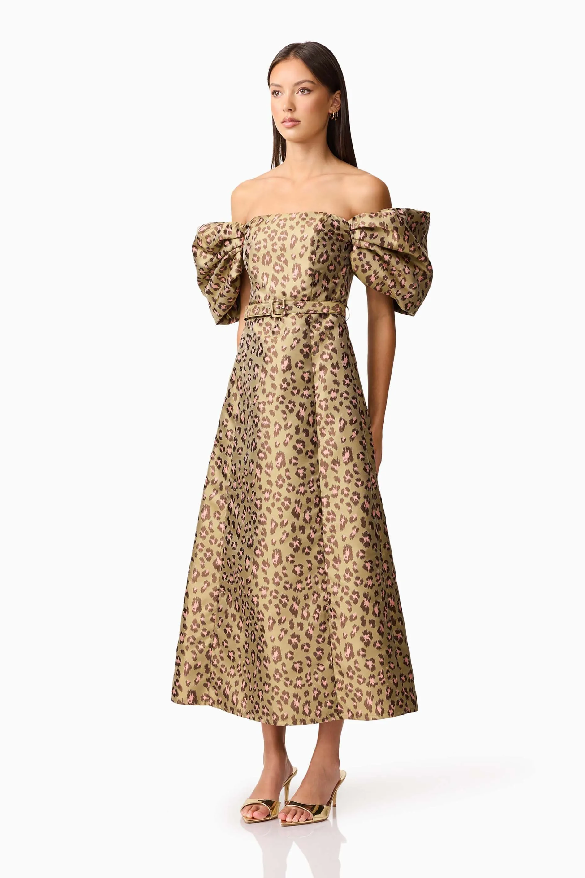 Elara Off The Shoulder Midi Dress in Leopard Print sold by Elliatt product image thumbnail 3