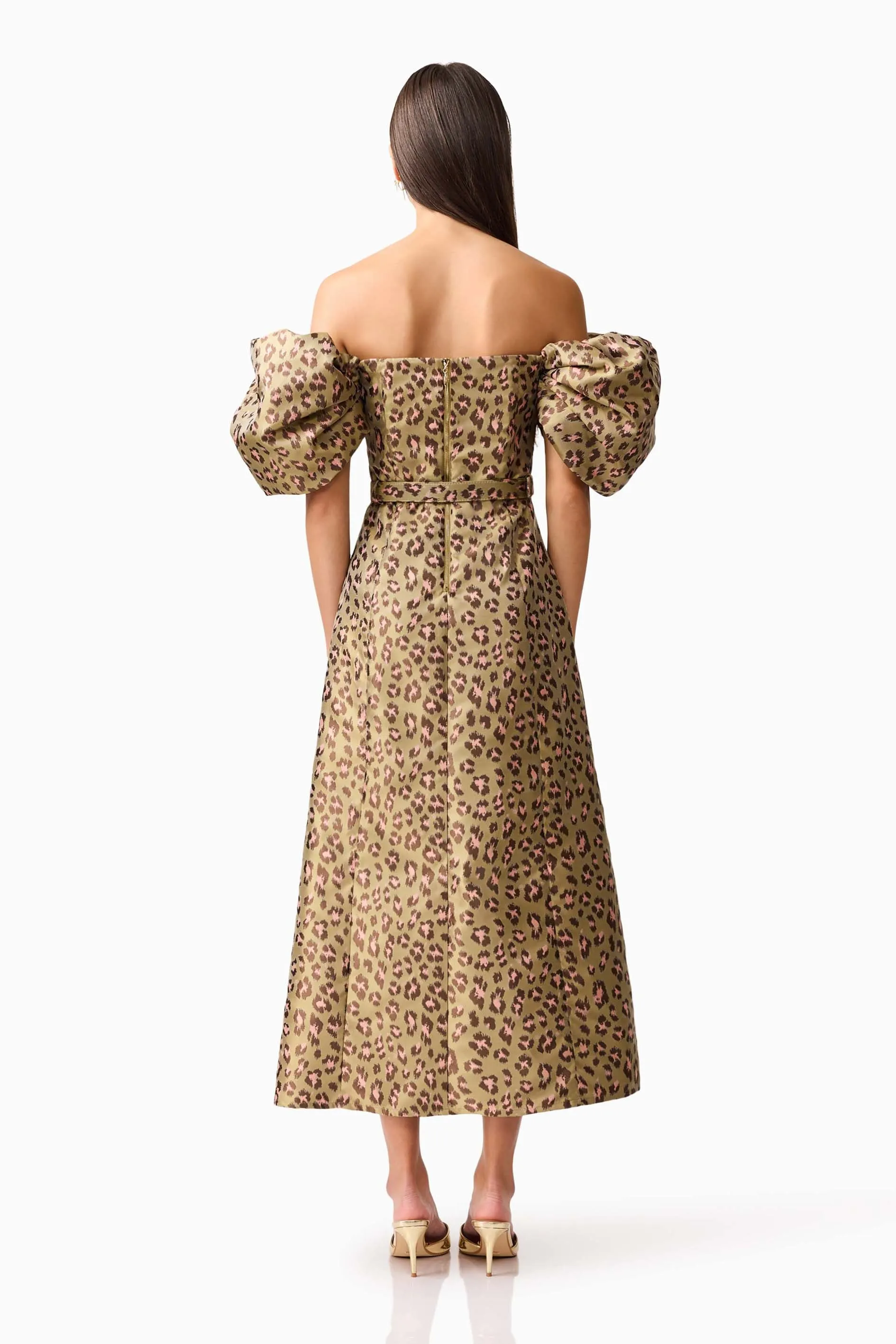 Elara Off The Shoulder Midi Dress in Leopard Print sold by Elliatt product image thumbnail 5
