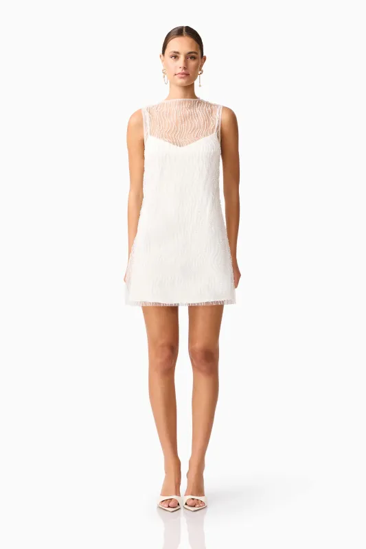 Margot Party Shift Mini Dress in White sold by Elliatt