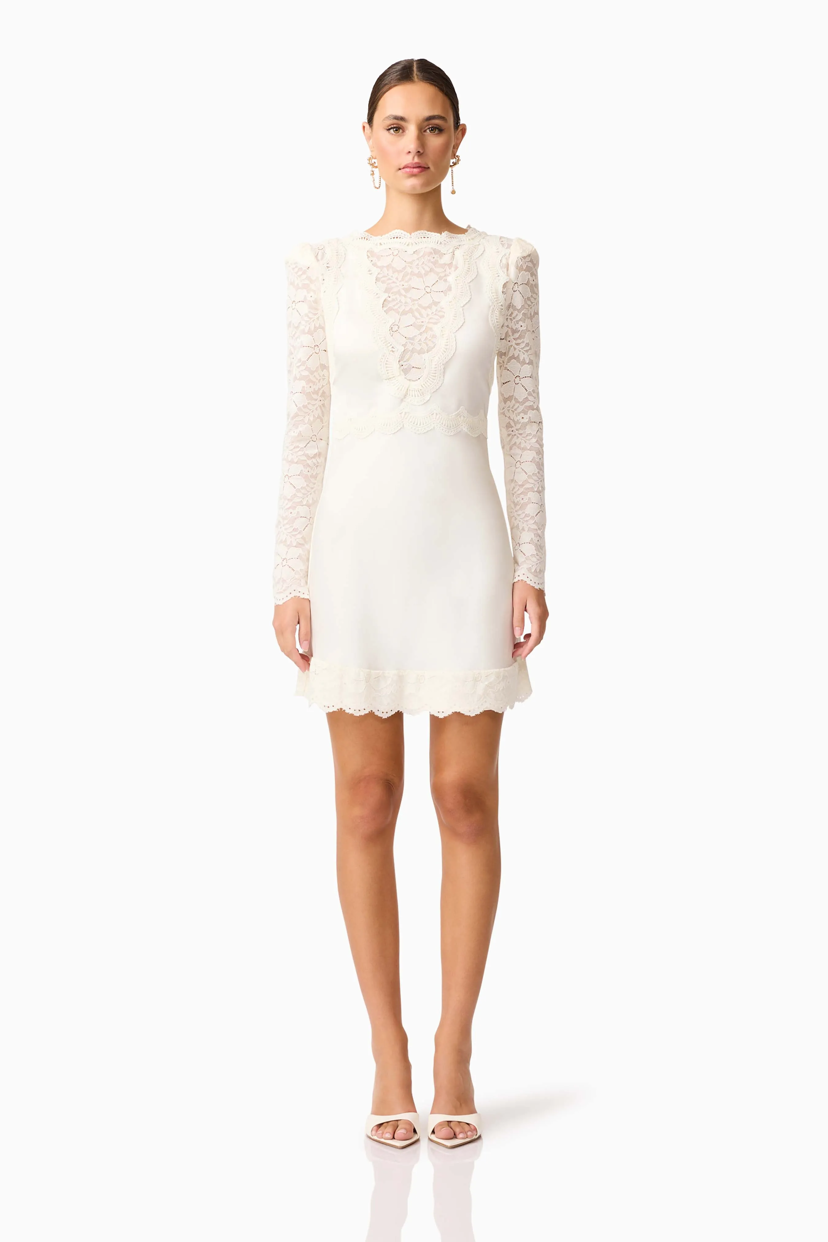 Margot Long Sleeve Mini Dress in White sold by Elliatt