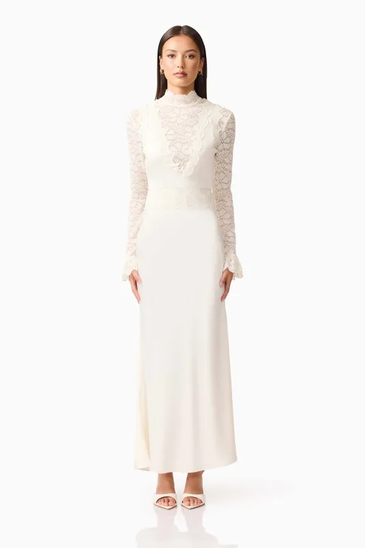 Margot Long Sleeve Gown in White sold by Elliatt