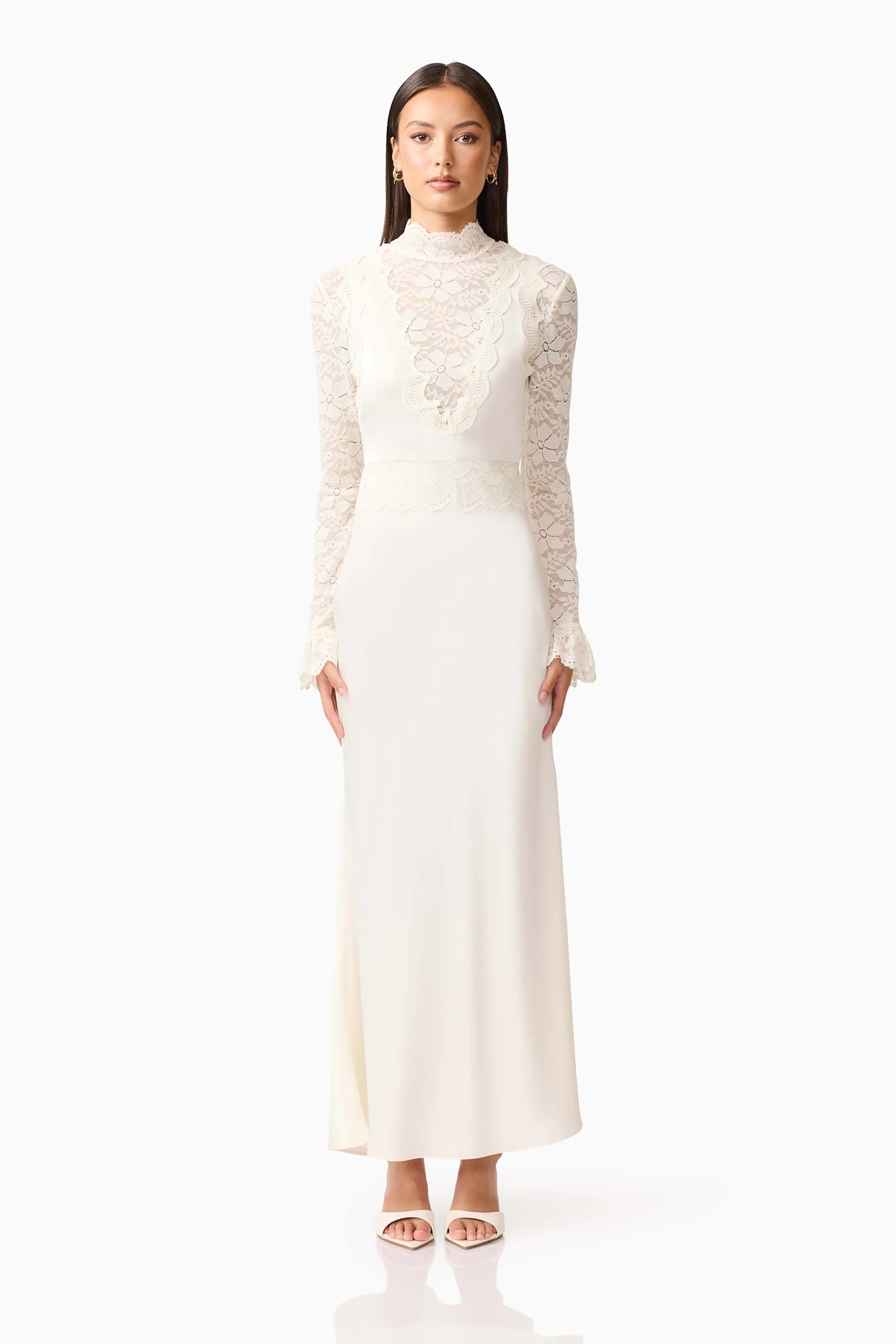Margot Long Sleeve Gown in White sold by Elliatt