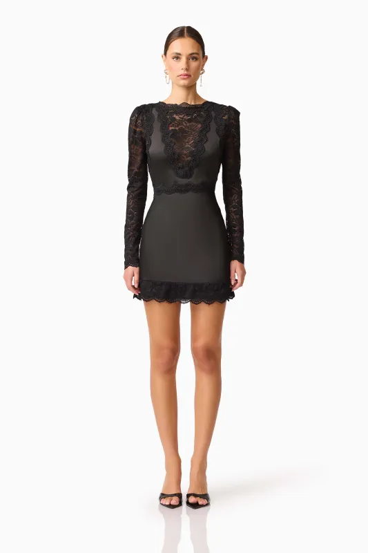 Margot Long Sleeve Mini Dress in Black sold by Elliatt