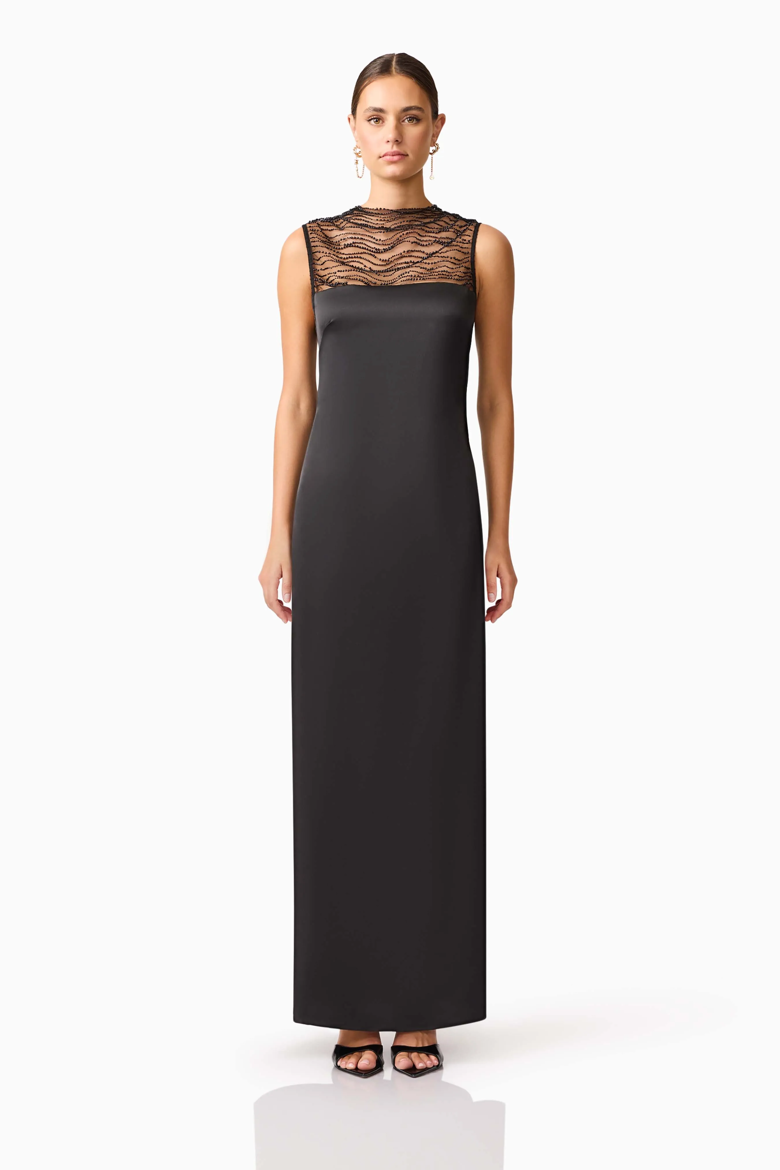 Margot Satin Gown in black sold by Elliatt