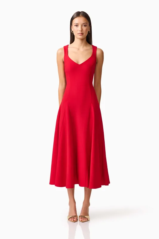 Lila A-Line Midi Dress in Red sold by Elliatt