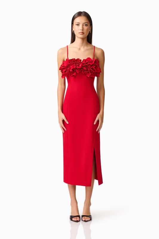 Lila Fitted Midi Dress in Red sold by Elliatt