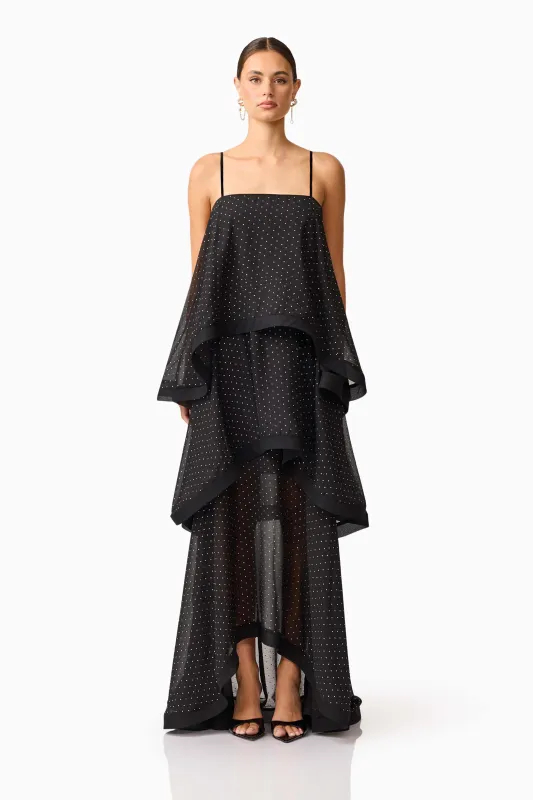 Moss Tiered Gown in Black sold by Elliatt