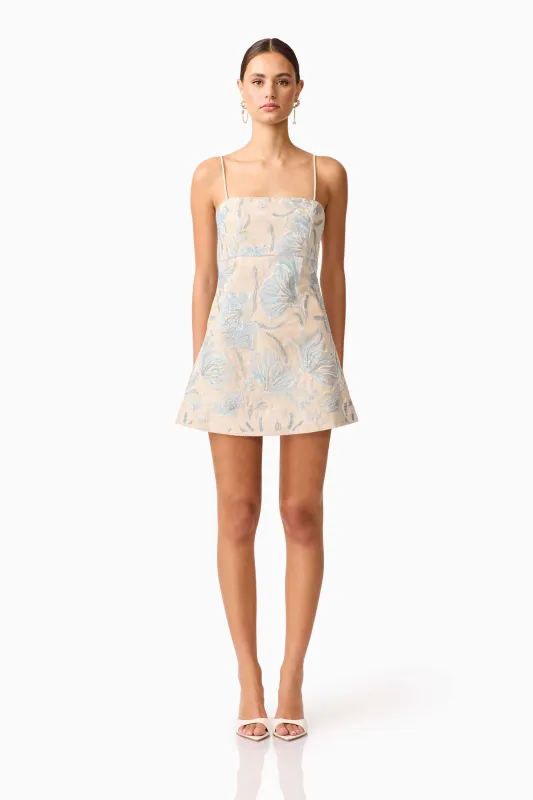 Nia Embroidered Mini Dress in Beige sold by Elliatt