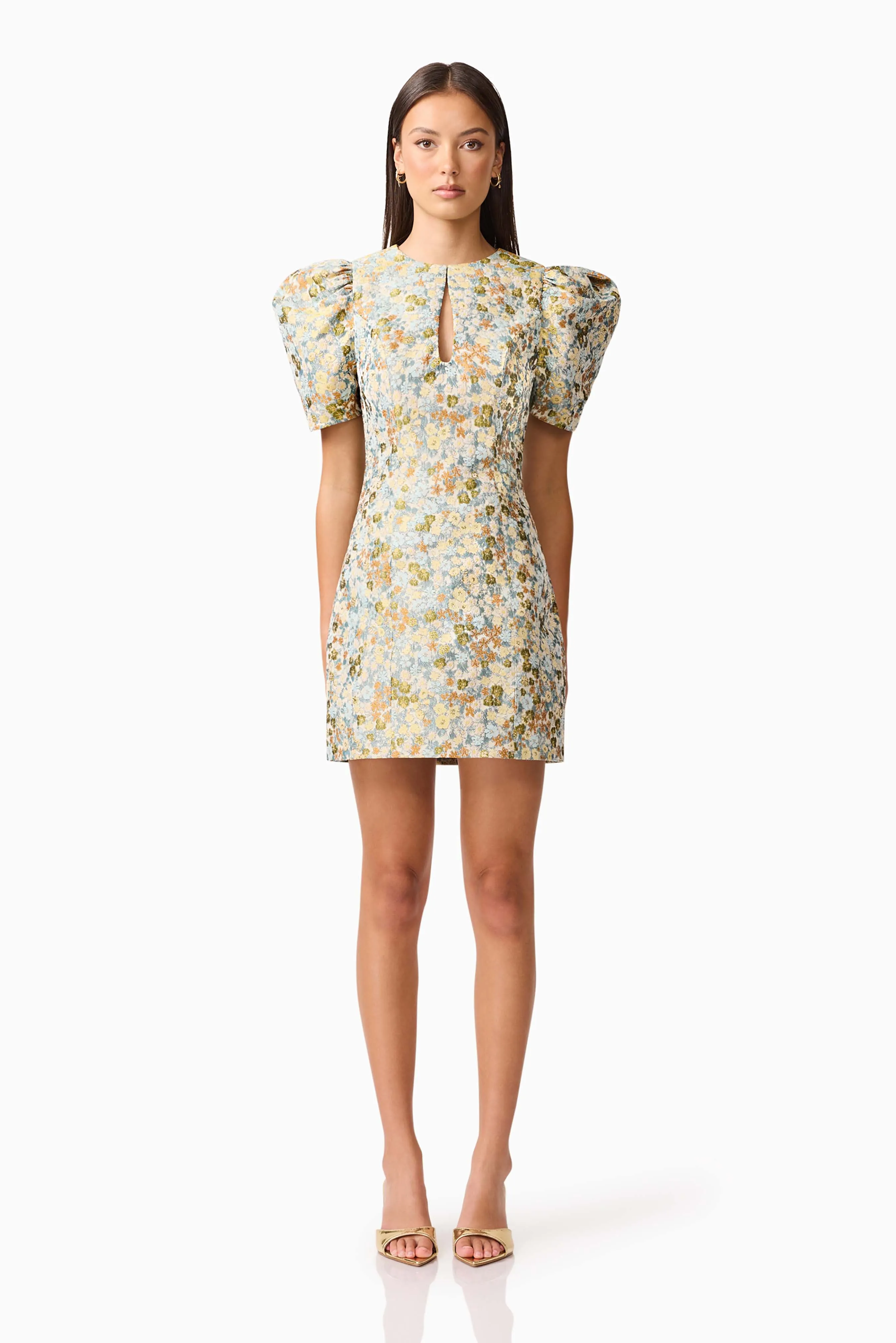 Tasmin Puff Sleeve Mini Dress in Blue & Yellow Floral sold by Elliatt