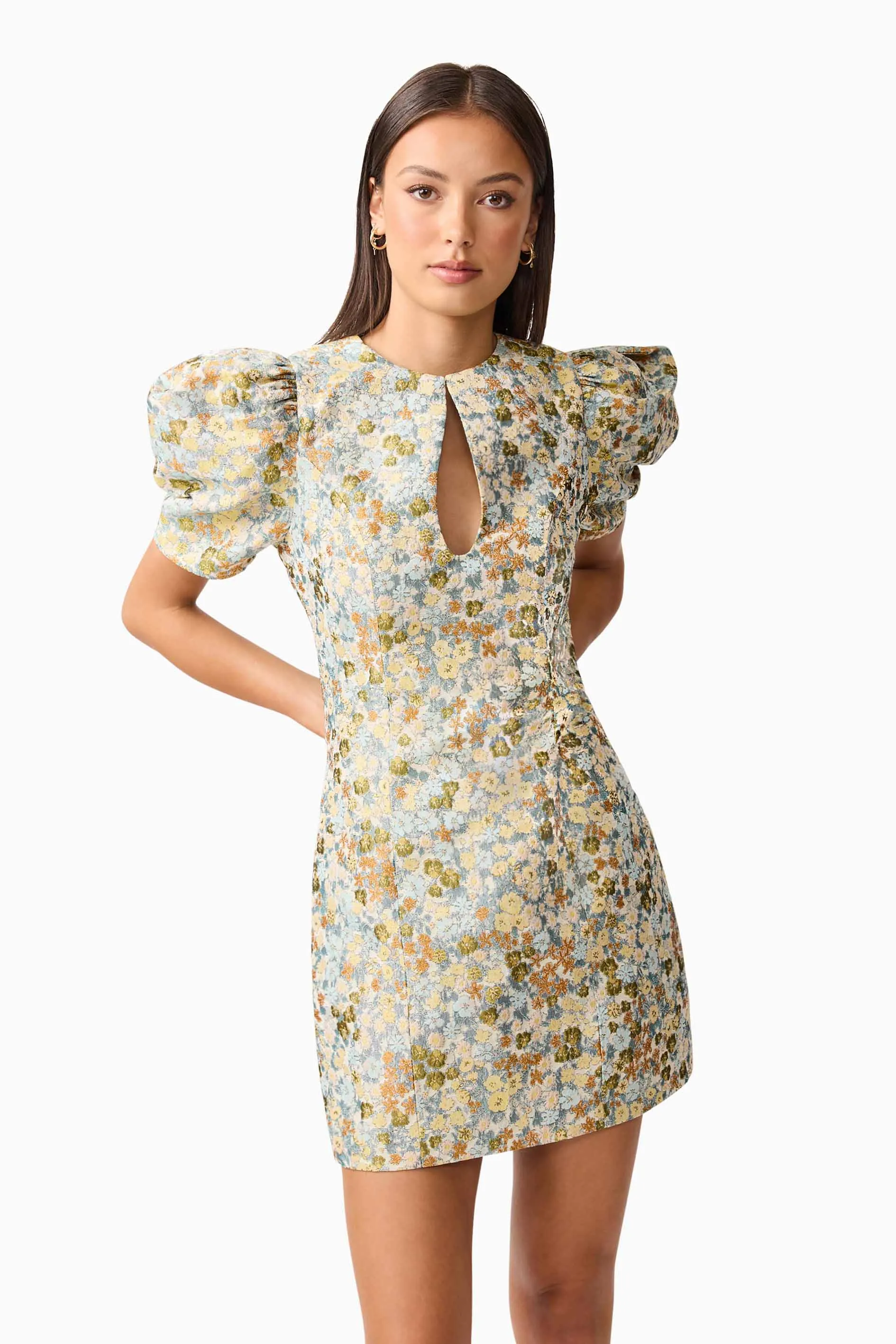 Tasmin Puff Sleeve Mini Dress in Blue & Yellow Floral sold by Elliatt product image thumbnail 2