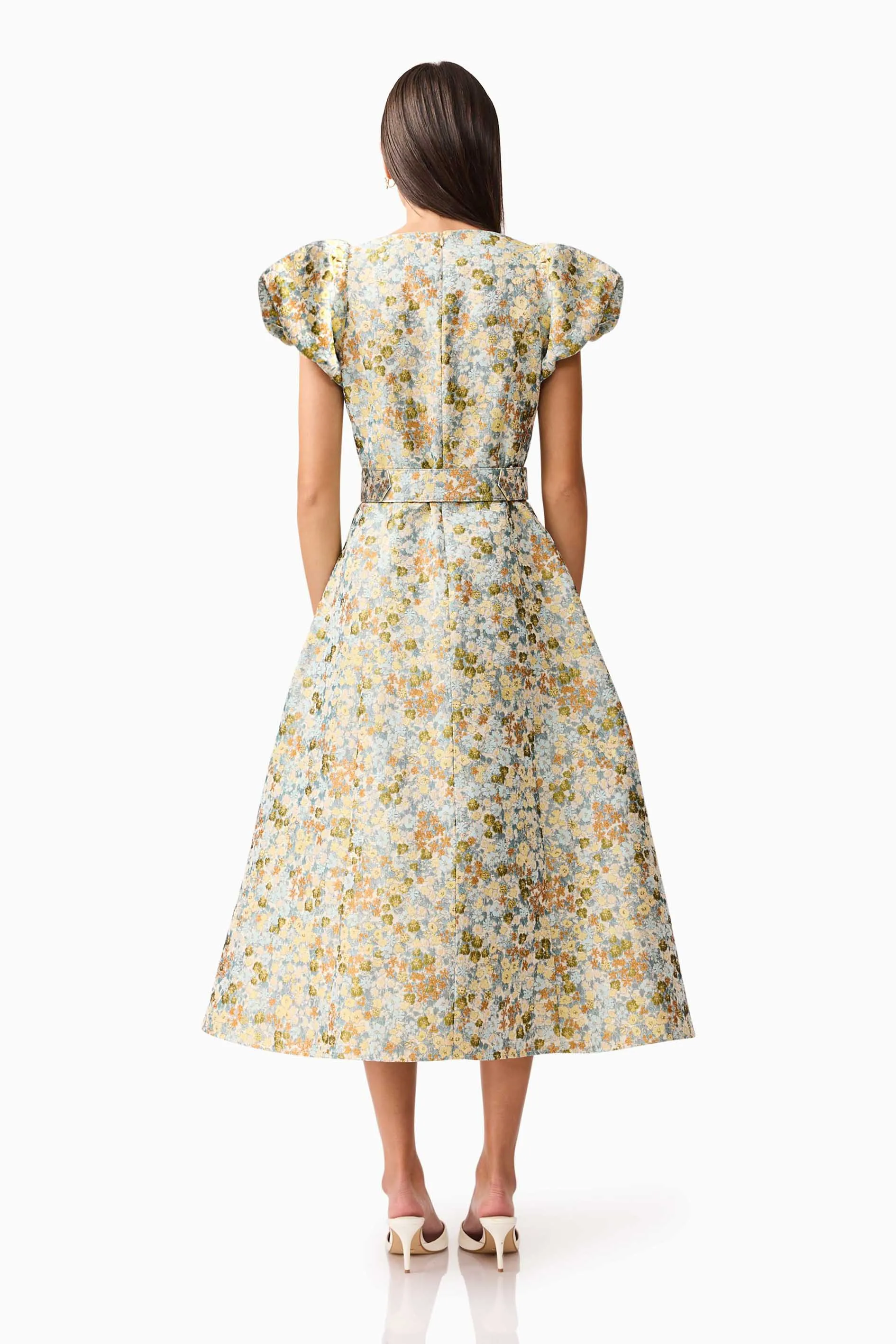 Tasmin Puff Sleeve Midi Dress in Blue & Yellow Floral sold by Elliatt product image thumbnail 4