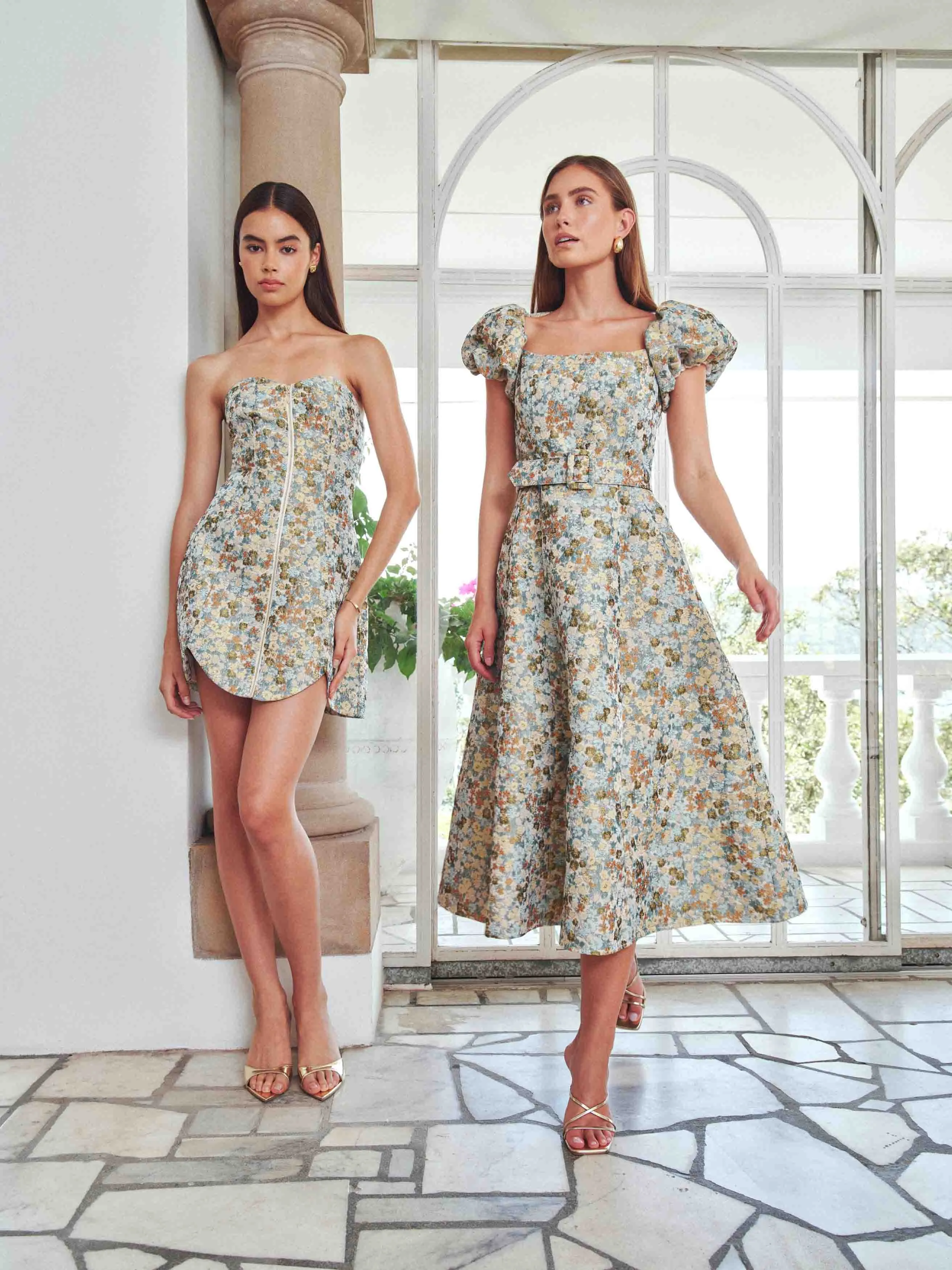 Tasmin Puff Sleeve Midi Dress in Blue & Yellow Floral sold by Elliatt product image thumbnail 2