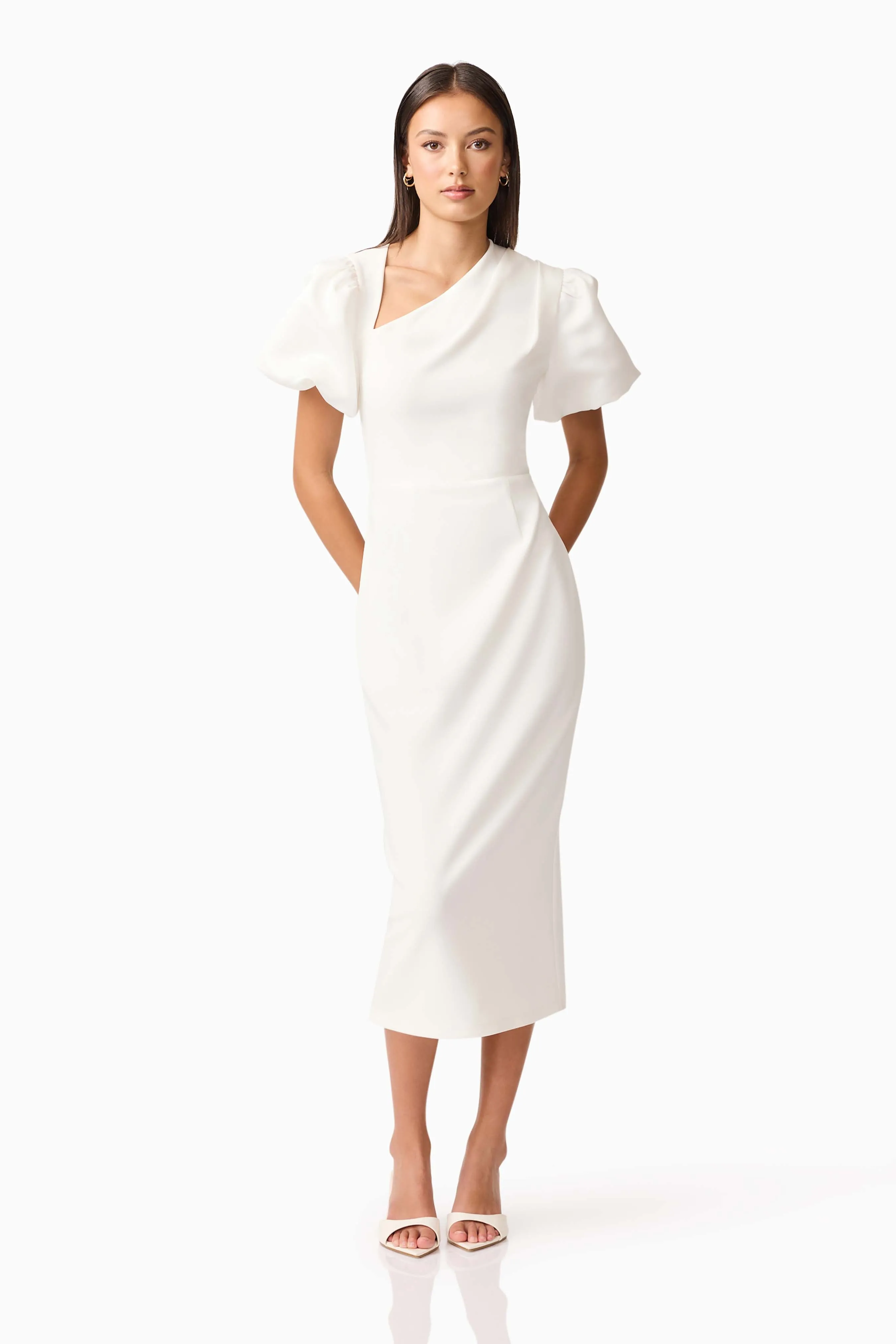 Hester Puff Sleeve Midi Dress in White sold by Elliatt product image thumbnail 4