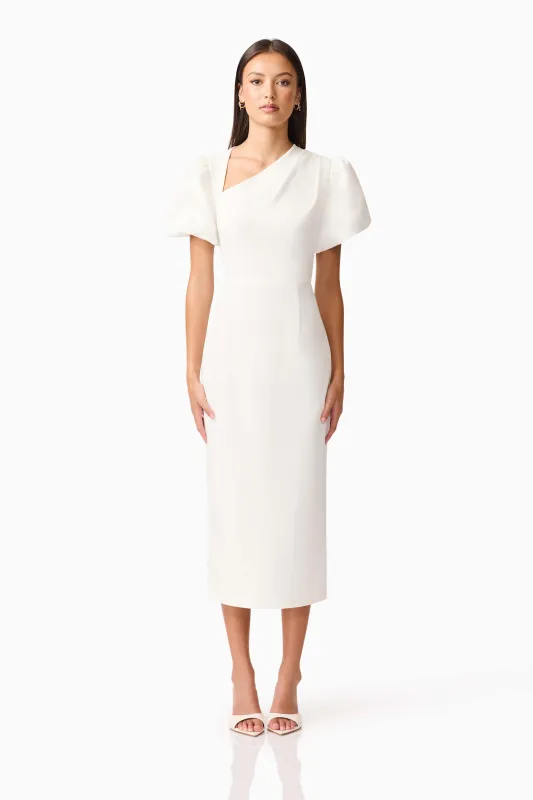 Hester Puff Sleeve Midi Dress in White sold by Elliatt