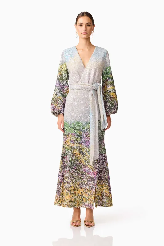 Arden Long Sleeve Gown in Multi Ombre sold by Elliatt