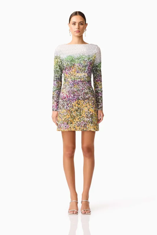 Arden Long Sleeve Mini Dress in Multi Ombre sold by Elliatt