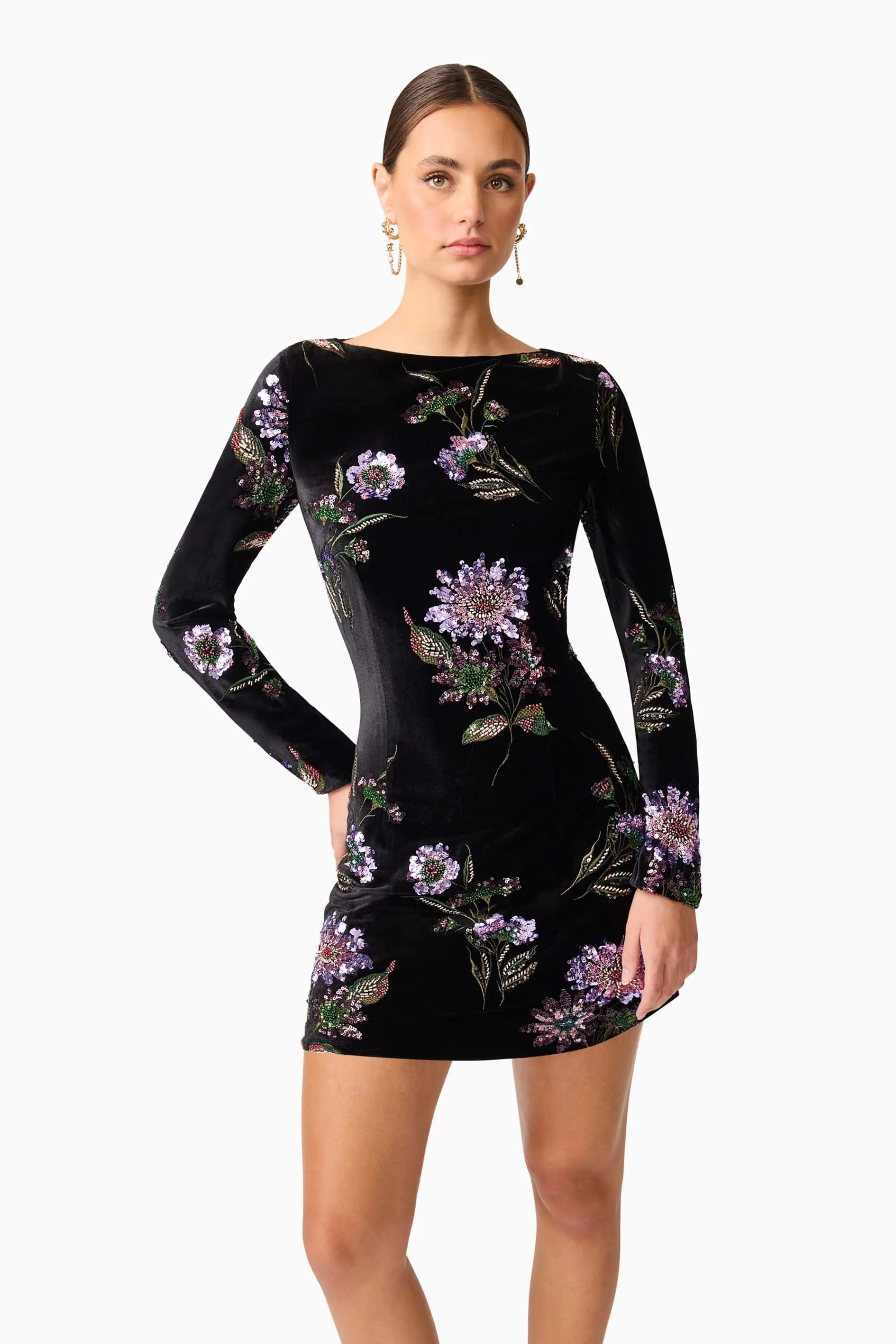 Clio Long Sleeve Mini Dress in Black sold by Elliatt product image thumbnail 2
