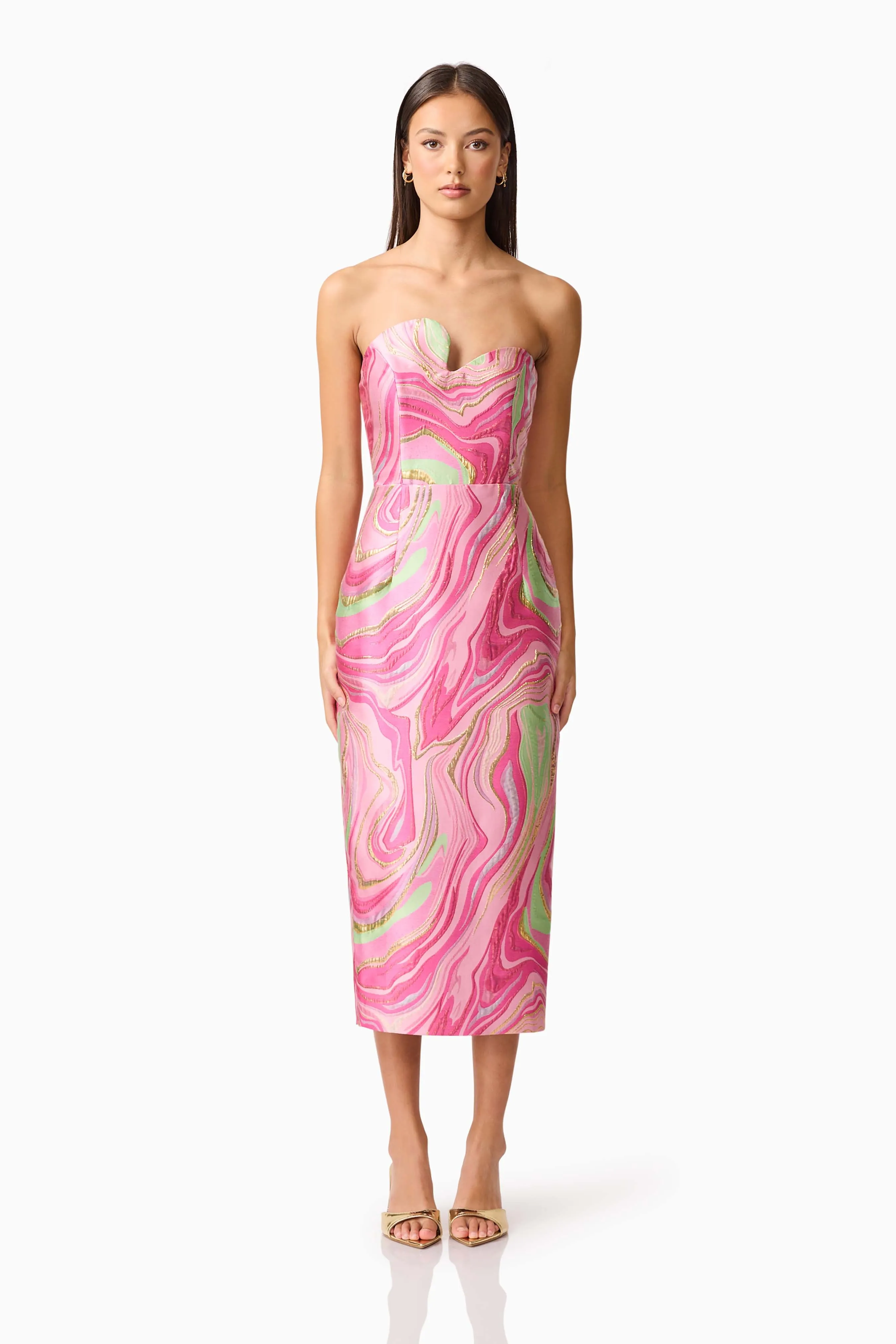 Mirella Strapless Midi Dress in Pink sold by Elliatt
