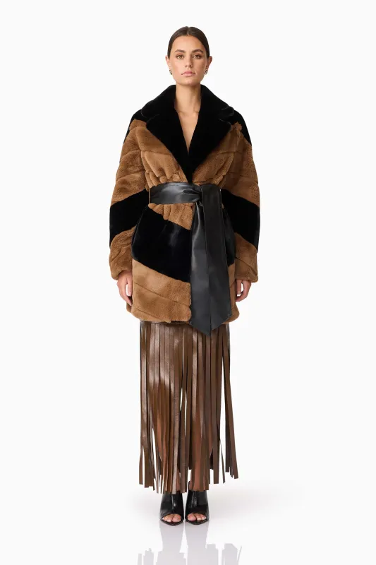 Felicia Faux Fur Coat in Black & Brown sold by Elliatt
