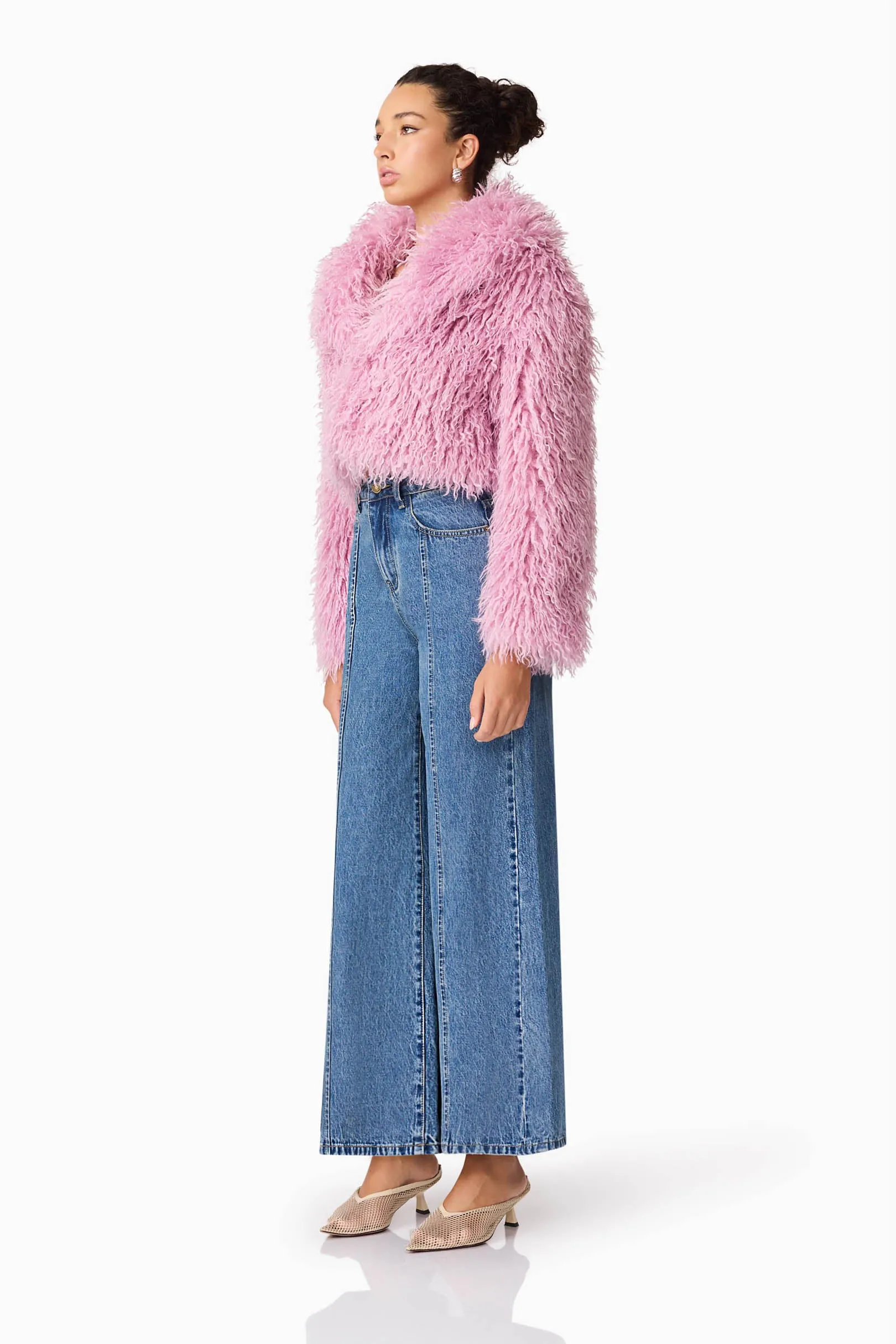 Trisha Faux Fur Cropped Jacket in Pink sold by Elliatt product image thumbnail 4