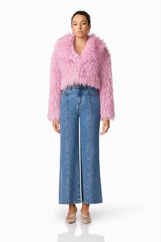 Trisha Faux Fur Cropped Jacket in Pink sold by Elliatt