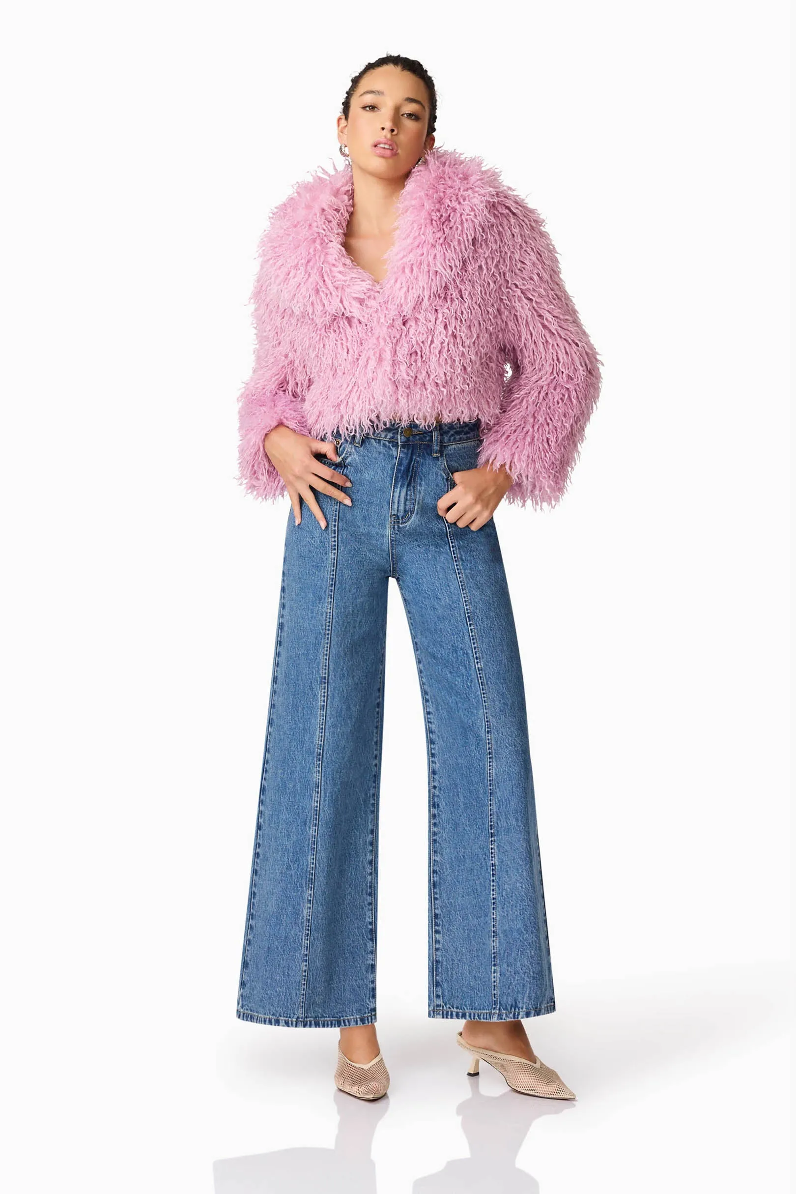 Trisha Faux Fur Cropped Jacket in Pink sold by Elliatt product image thumbnail 3