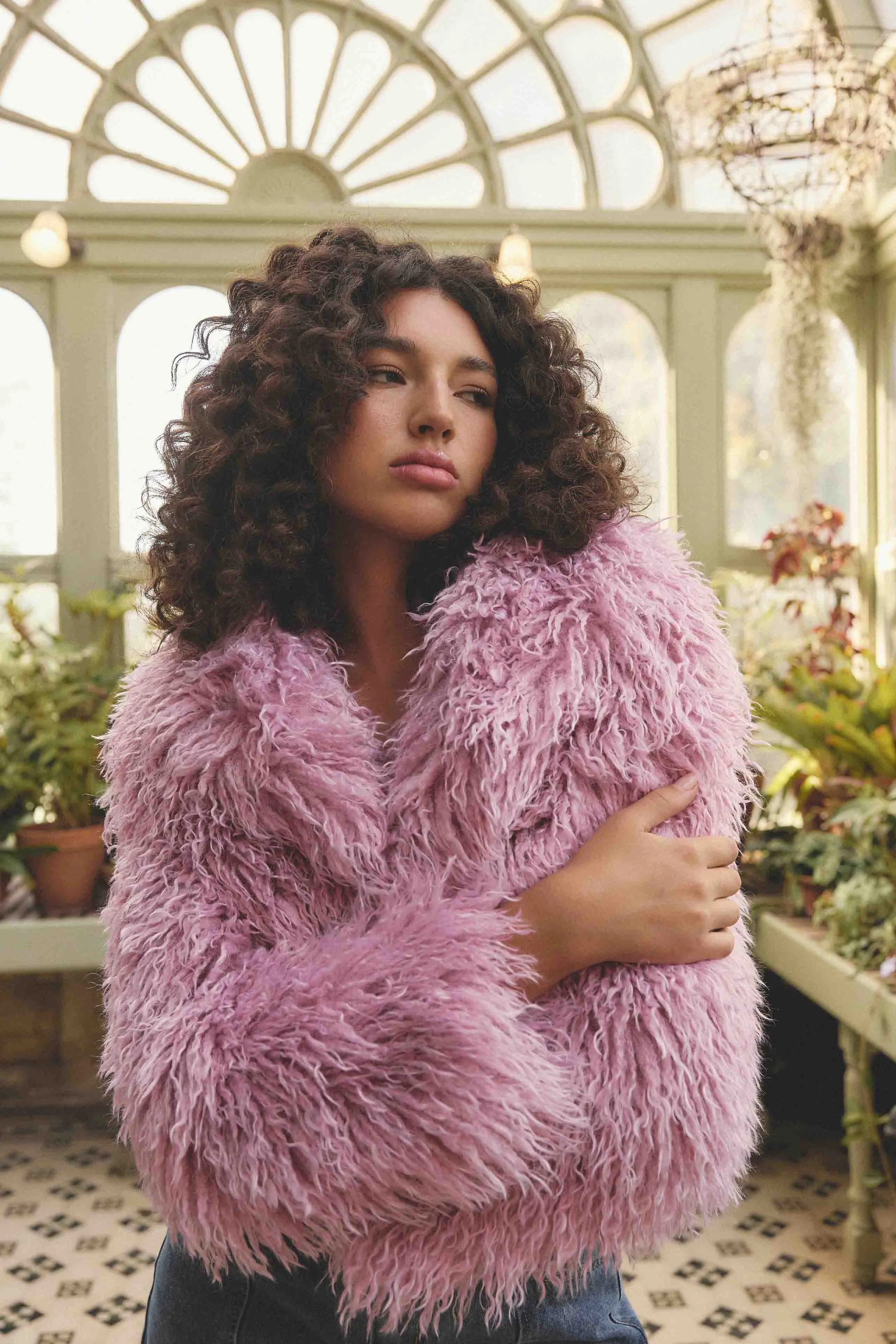 Trisha Faux Fur Cropped Jacket in Pink sold by Elliatt product image thumbnail 2