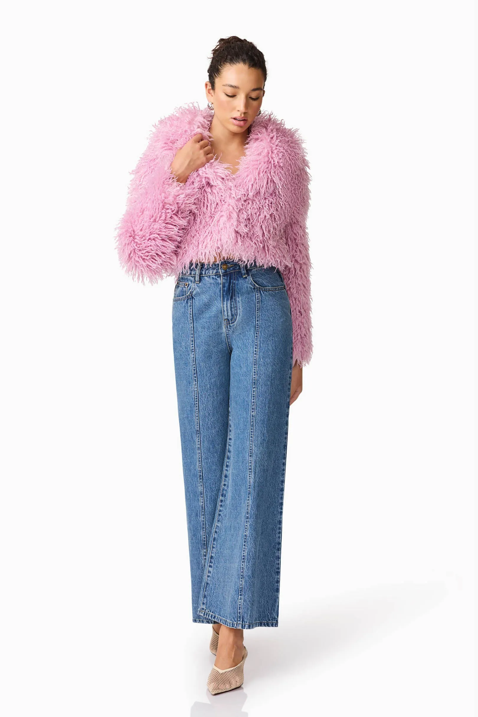 Trisha Faux Fur Cropped Jacket in Pink sold by Elliatt product image thumbnail 5