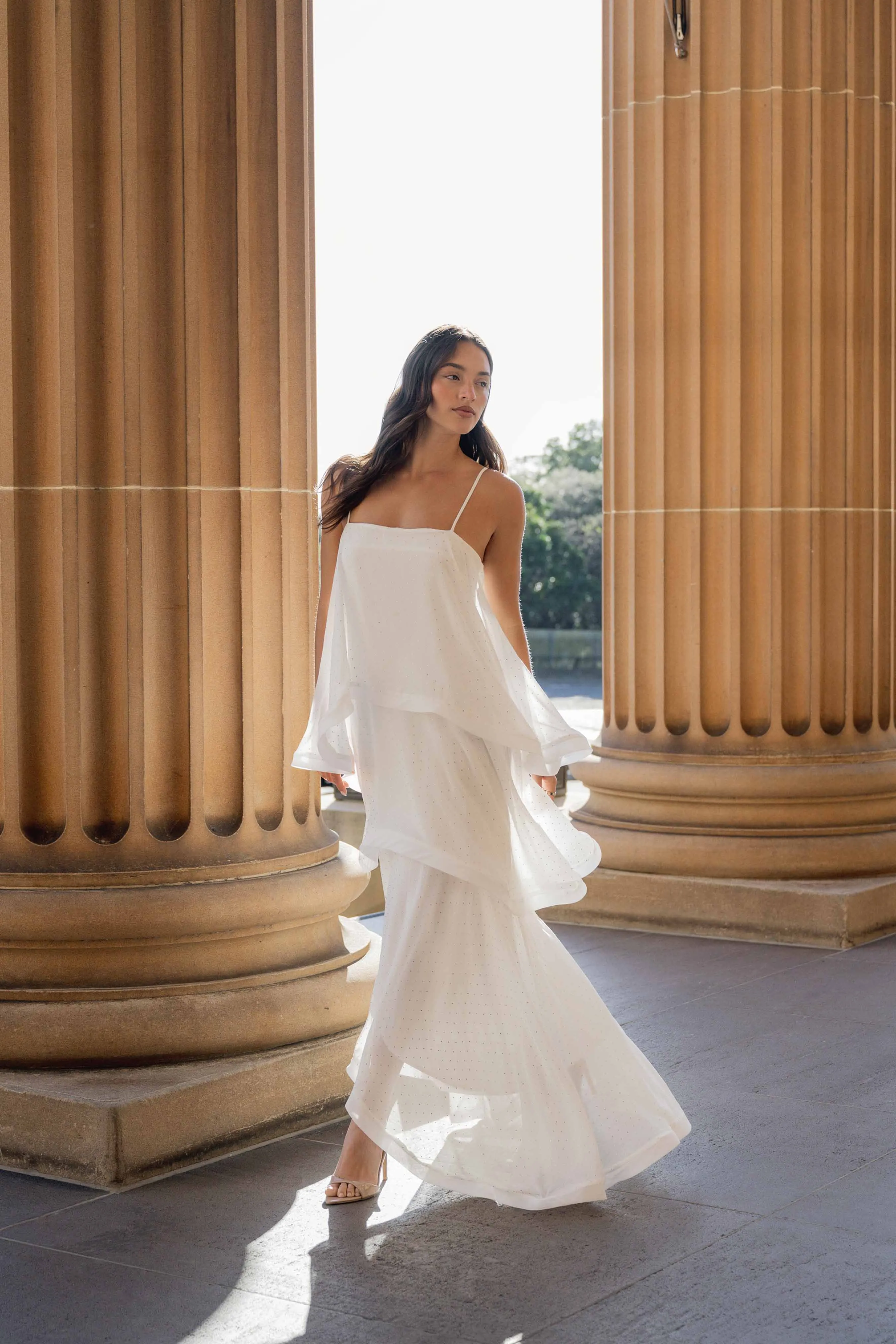 Moss Tiered Embellished Gown in White sold by Elliatt product image thumbnail 2