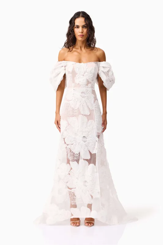 Roxana Off The Shoulder Gown in White sold by Elliatt